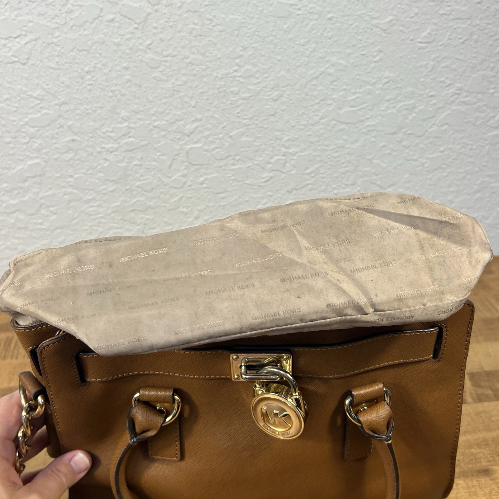 Michael Kors Brown Medium Satchel Top Handle Shoulder Strap Gold Hardware Lock