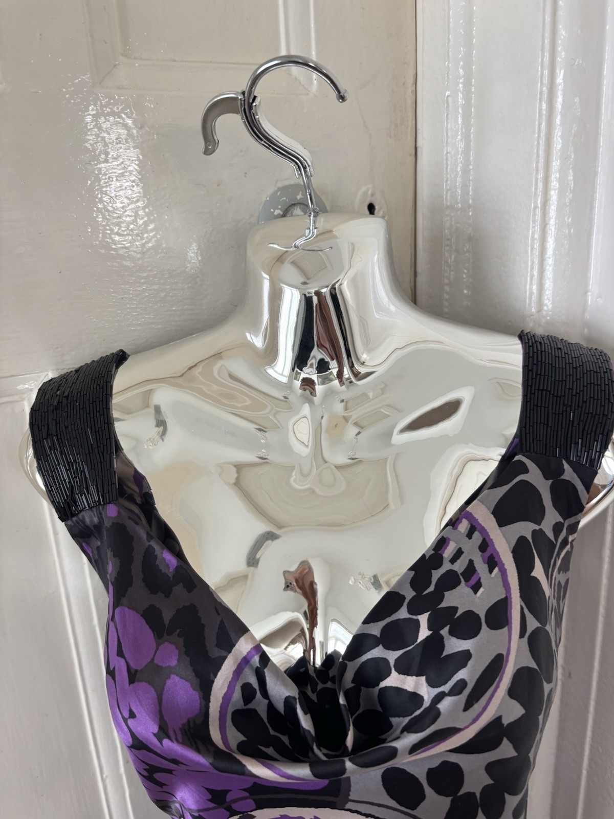 Vintage Ted Baker London 100% Silk Dress Sz 2 UK 10 Y2K Beaded Straps Purple