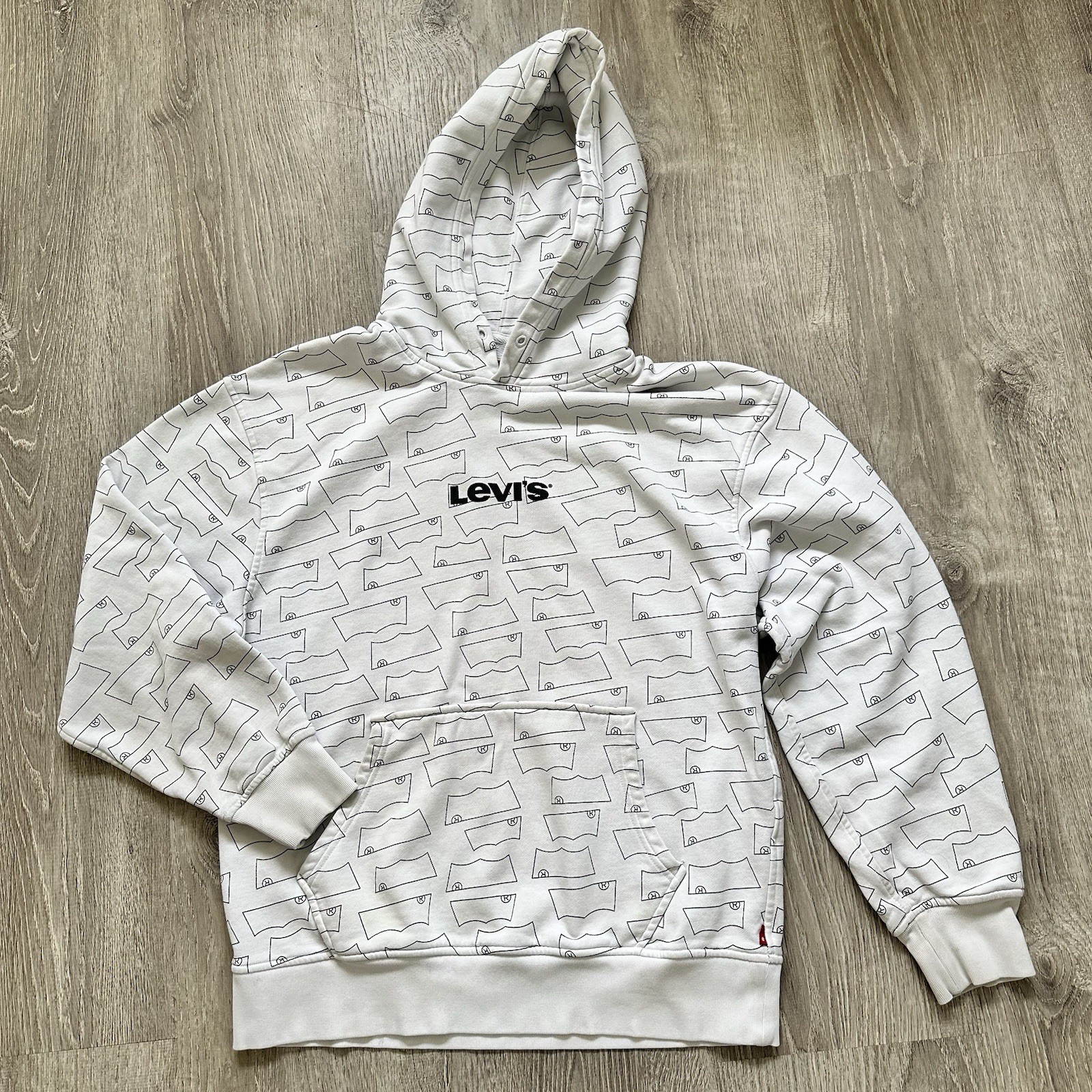 Levi’s Batwing Logo Relaxed Fit Pullover Fleece Hoodie Sweatshirt White Mens S