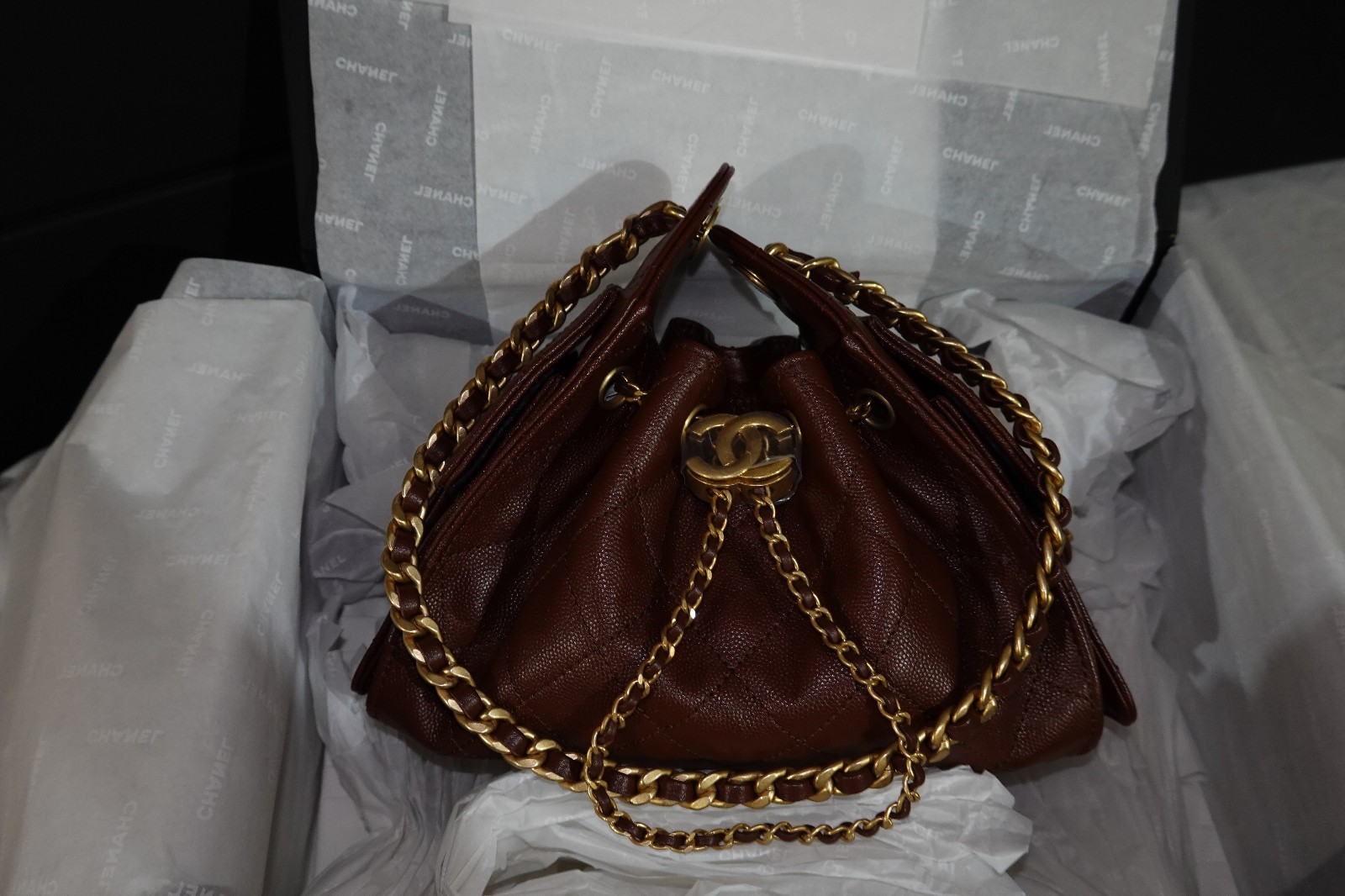Chanel 25 Mini Dark Burgandy Cavier Gold hardware, Receipt, Orginal Box, dustbag
