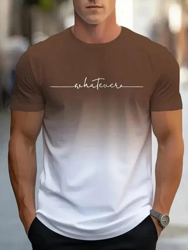 Men’s Vintage Gradient Print Casual Tee Shirt Breathable Polyester O-Neck