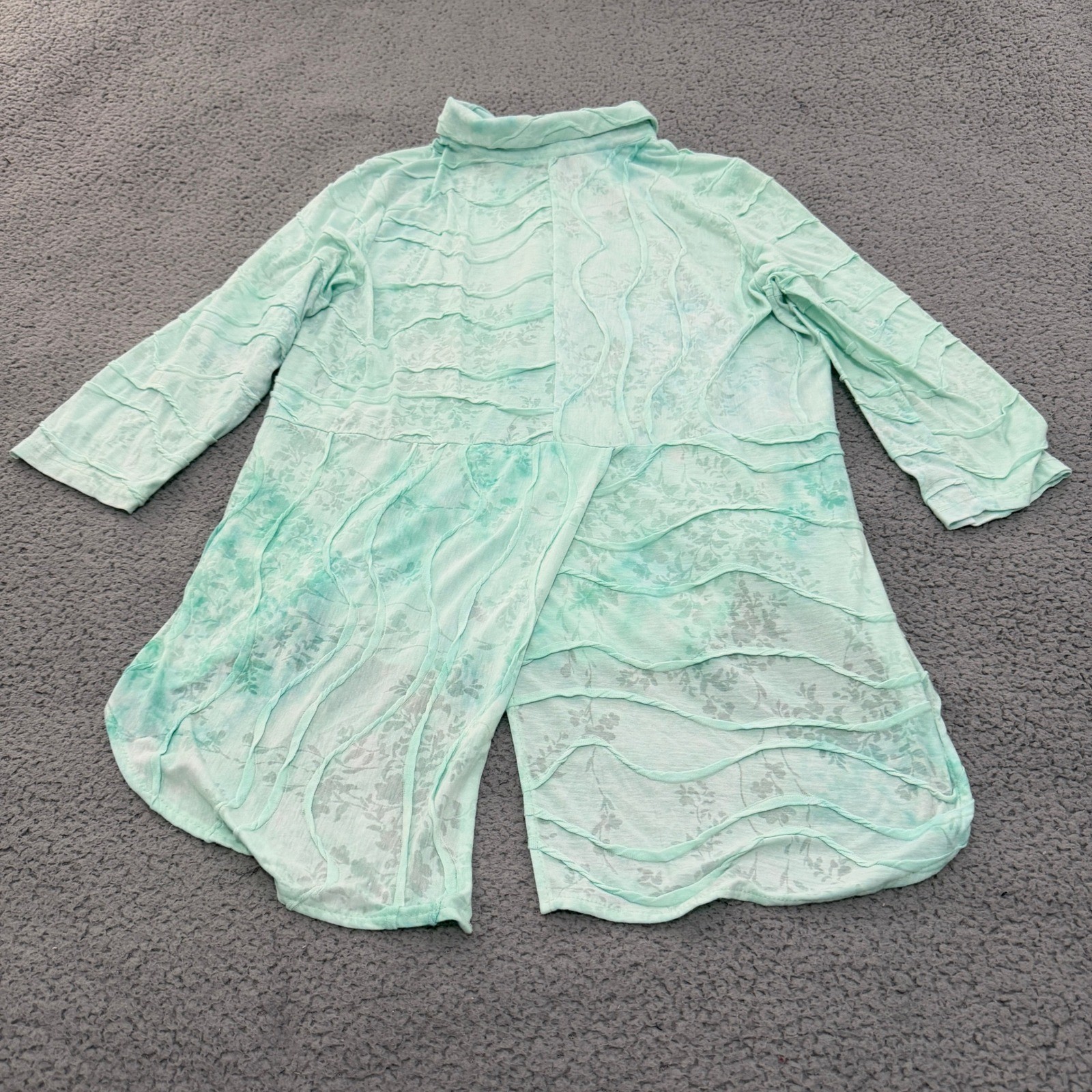 Kristin Crenshaw Blouse XL Mint Green Textured Burnout Floral High-Low Tunic