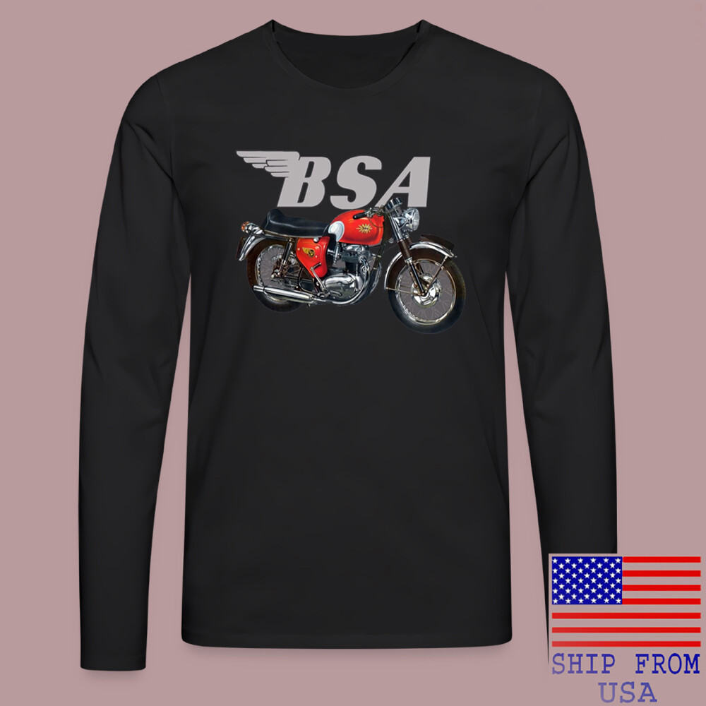 BSA Classic Motorcycle Black Long Sleeve T-Shirt Size S-2XL