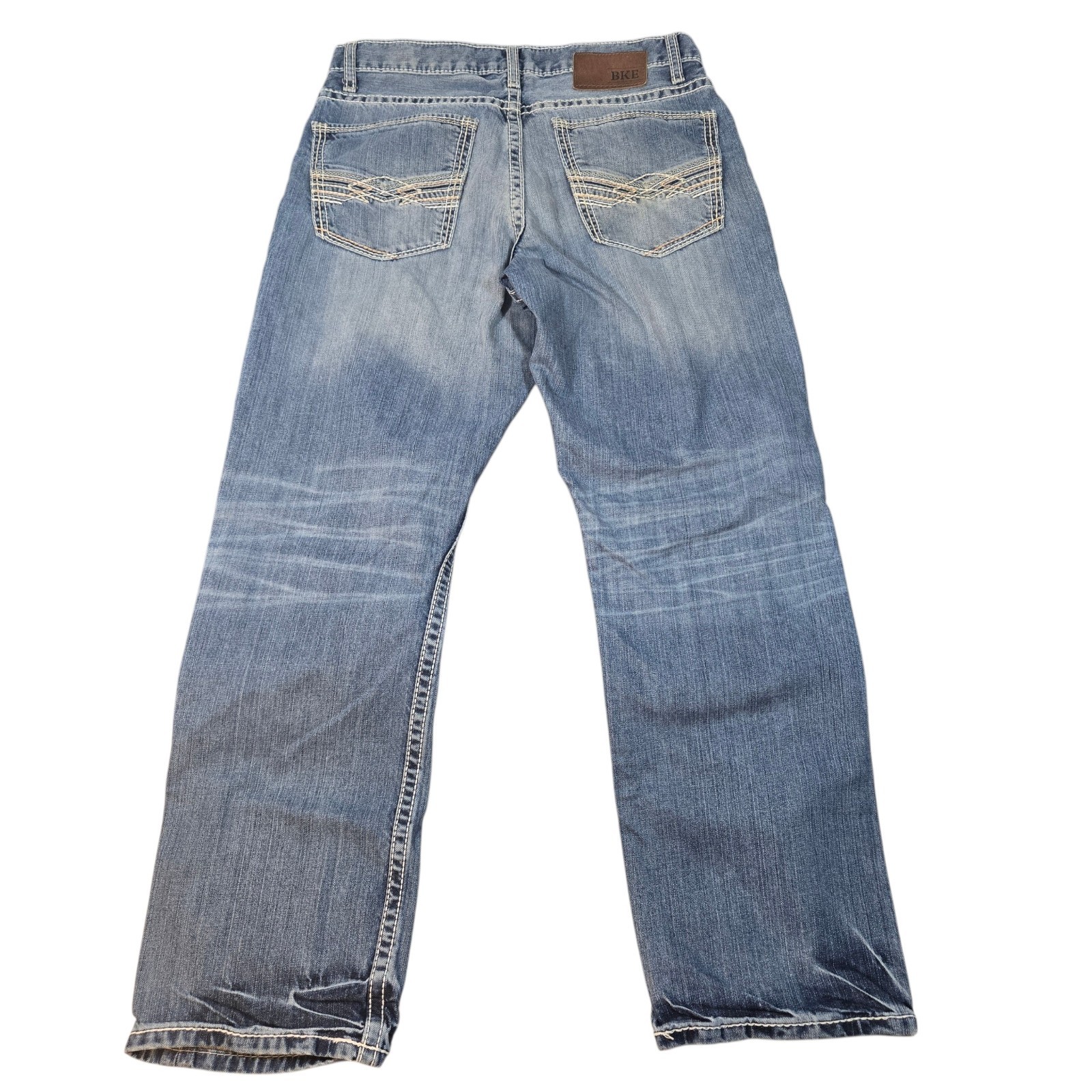 BKE Denim Ryan Straight Leg Mens Jeans Medium Wash Thick Stitch Size 32S 32×30
