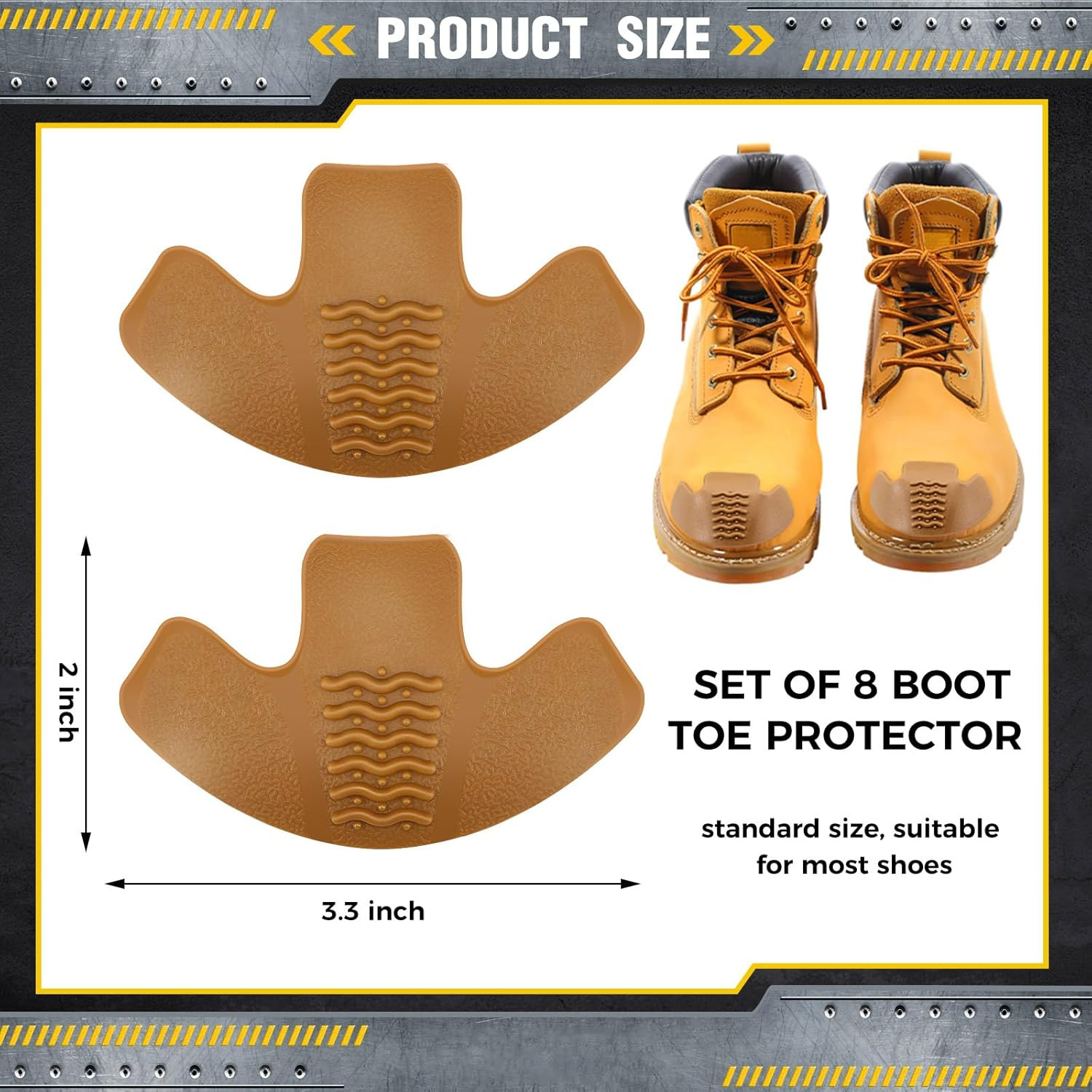 Geyoga 8 Pcs Toe Guards for Boots Protectors Work Foot Rubber Shoes Brown
