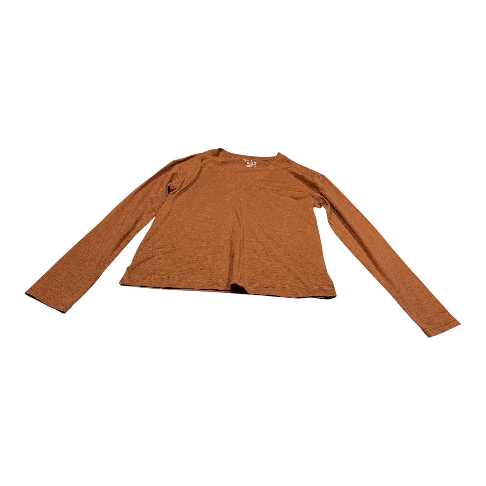 NWT Time and Tru Women’s Brown Solid V-Neck Long Sleeve Knit Tencel Tee XS 0-2