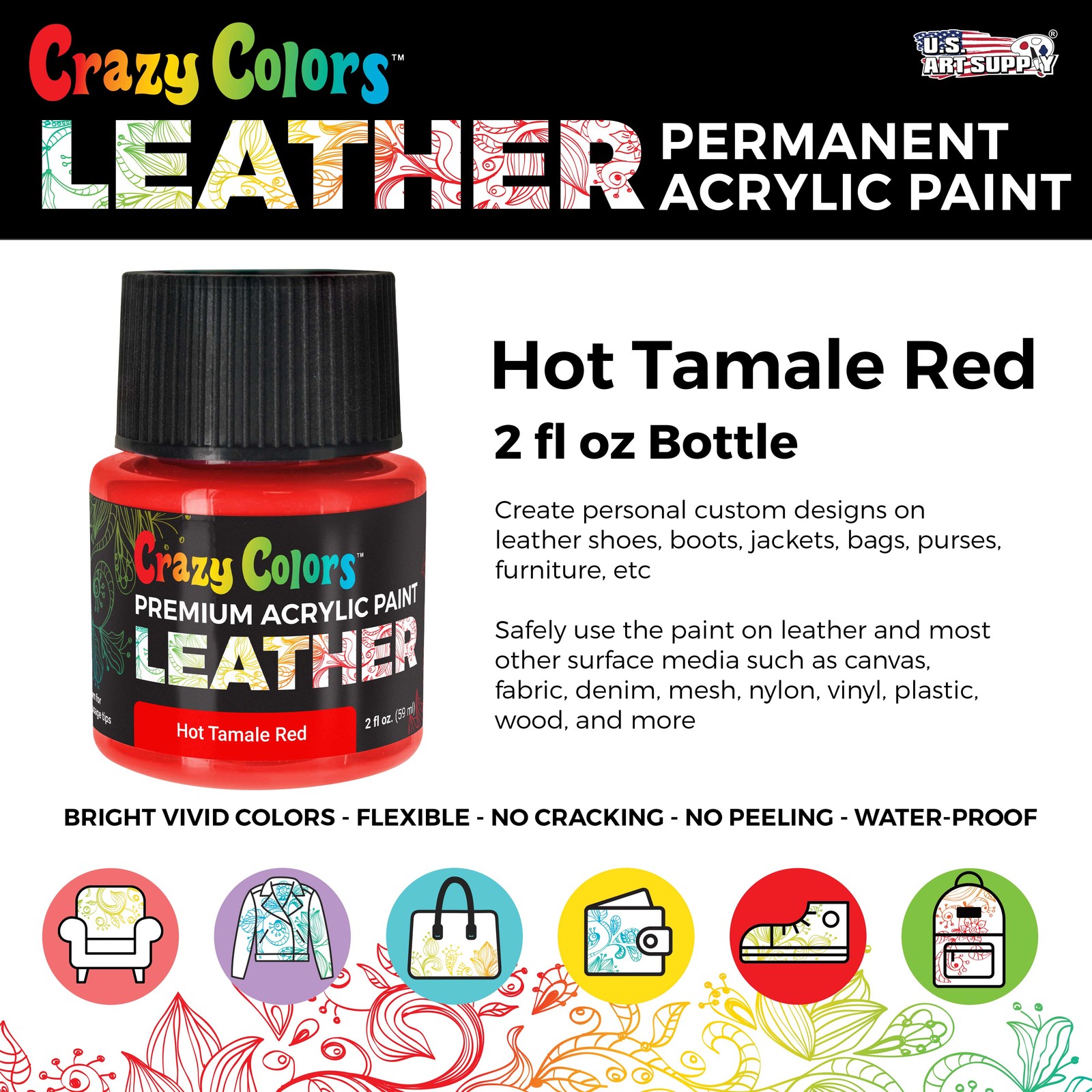 Hot Tamale Red Premium Acrylic Leather Shoe Paint, 2oz – Sneakers, Jackets, Bags