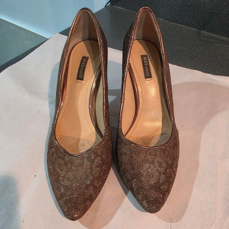 Alex Marie Womens Sz 6M Copper Bronze Glitter Pointed Toe Pumps 2.25in Heel