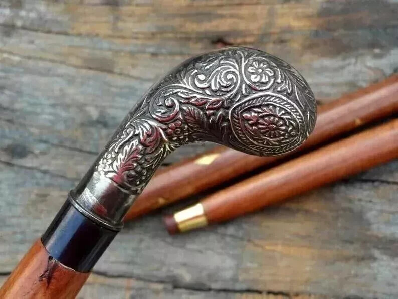 Men’s Vintage Walking Cane Wooden Walking Stick Antique Brass Designer Handle