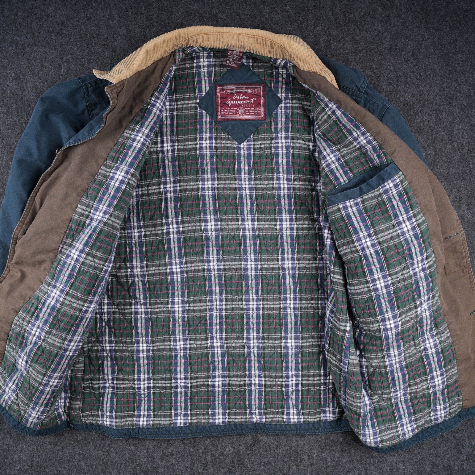 Urban Equipment Barn Jacket Mens Large Navy Blue Excellent Plaid Lined Canvas