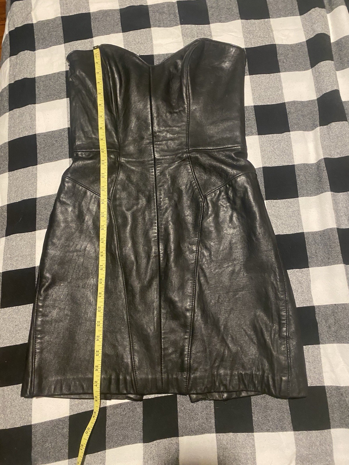 Bermans Black Leather Strapless Sweetheart Sheath Dress Knee Length Size 12