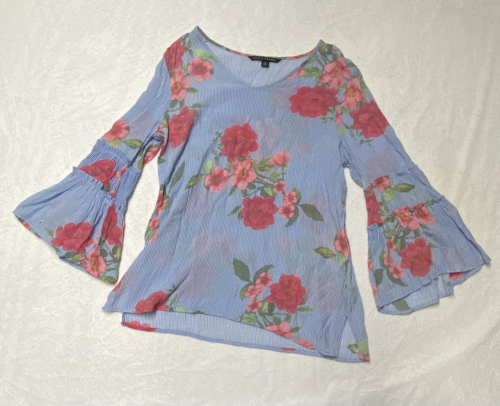 Zac & Rachel Blouse Flutter Sleeve Boho Floral Peasant Flowers Hippie Work (M)