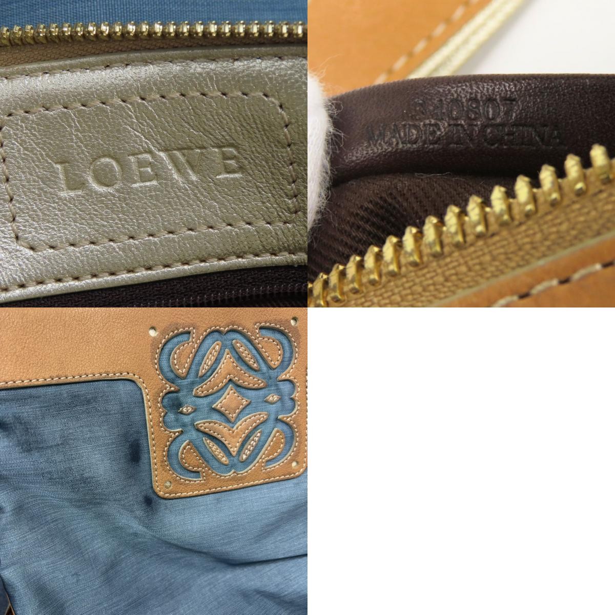 USED LOEWE Shoulder Bag anagram 340807 Nylon/leather Blue Camel Everyday use
