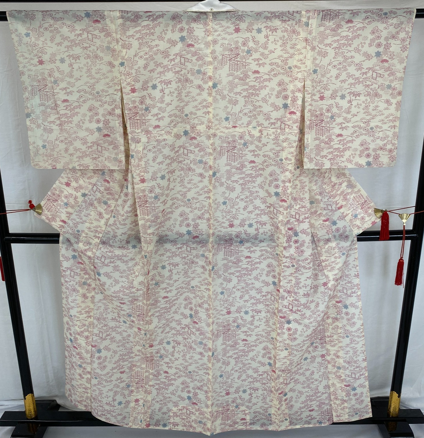 Japanese Vintage Kimono Silk White No Lining Komon Traditional Length 61in