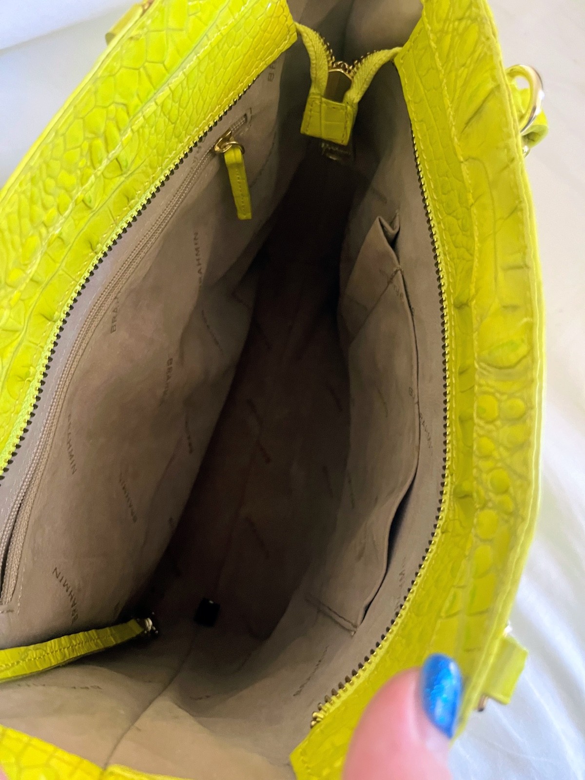 brahmin neon green tote/ handbag. plastic still on zippers