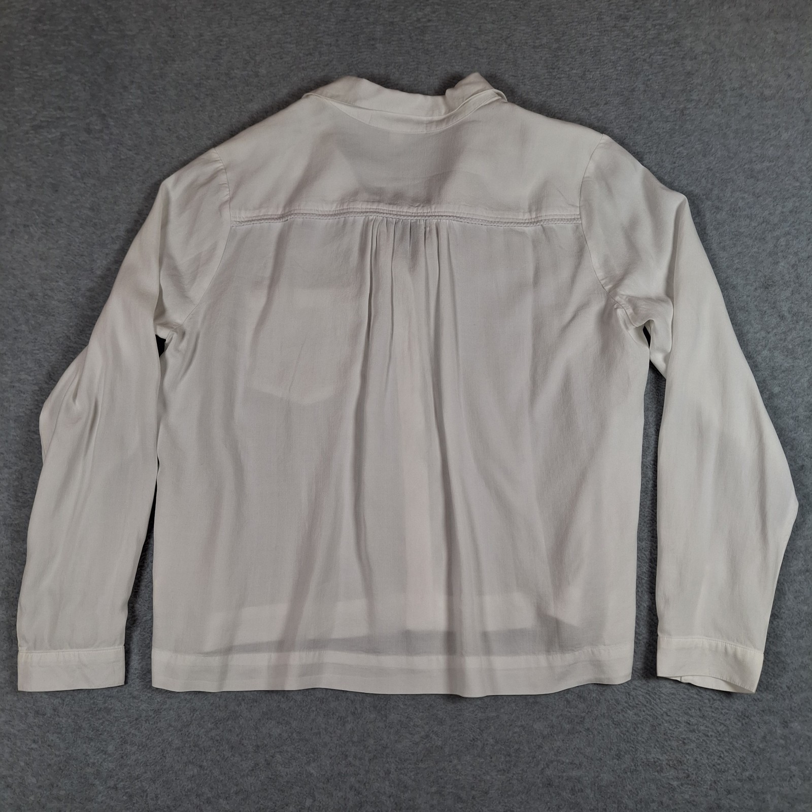 Cloth & Stone Anthropologie Hidden Button Up Blouse XL White Braid Trim Lyocell