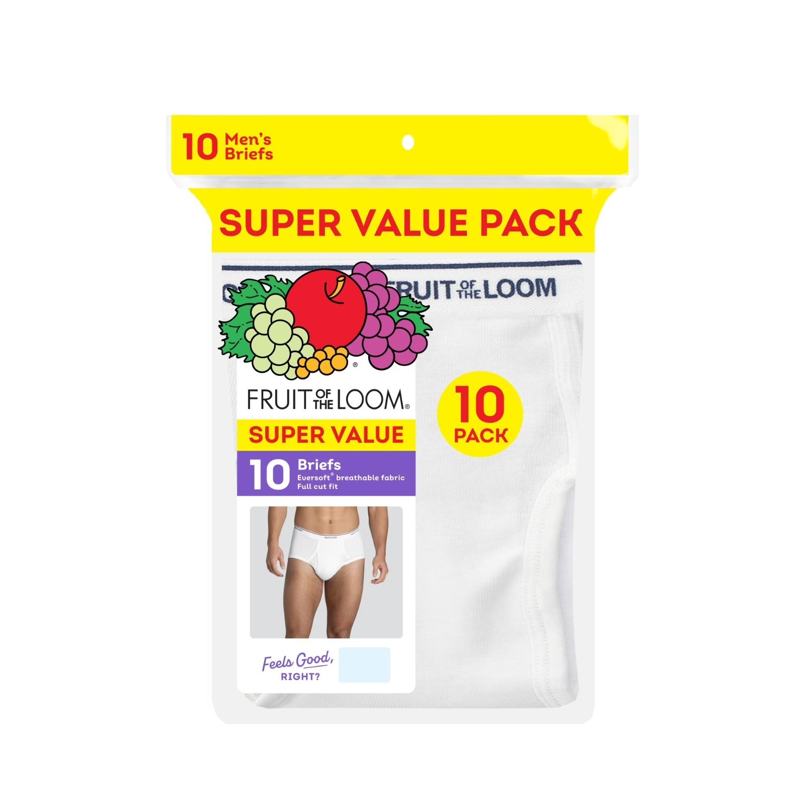 Fruit of the Loom Men’s Cotton White Briefs, 10-Pack, Size S