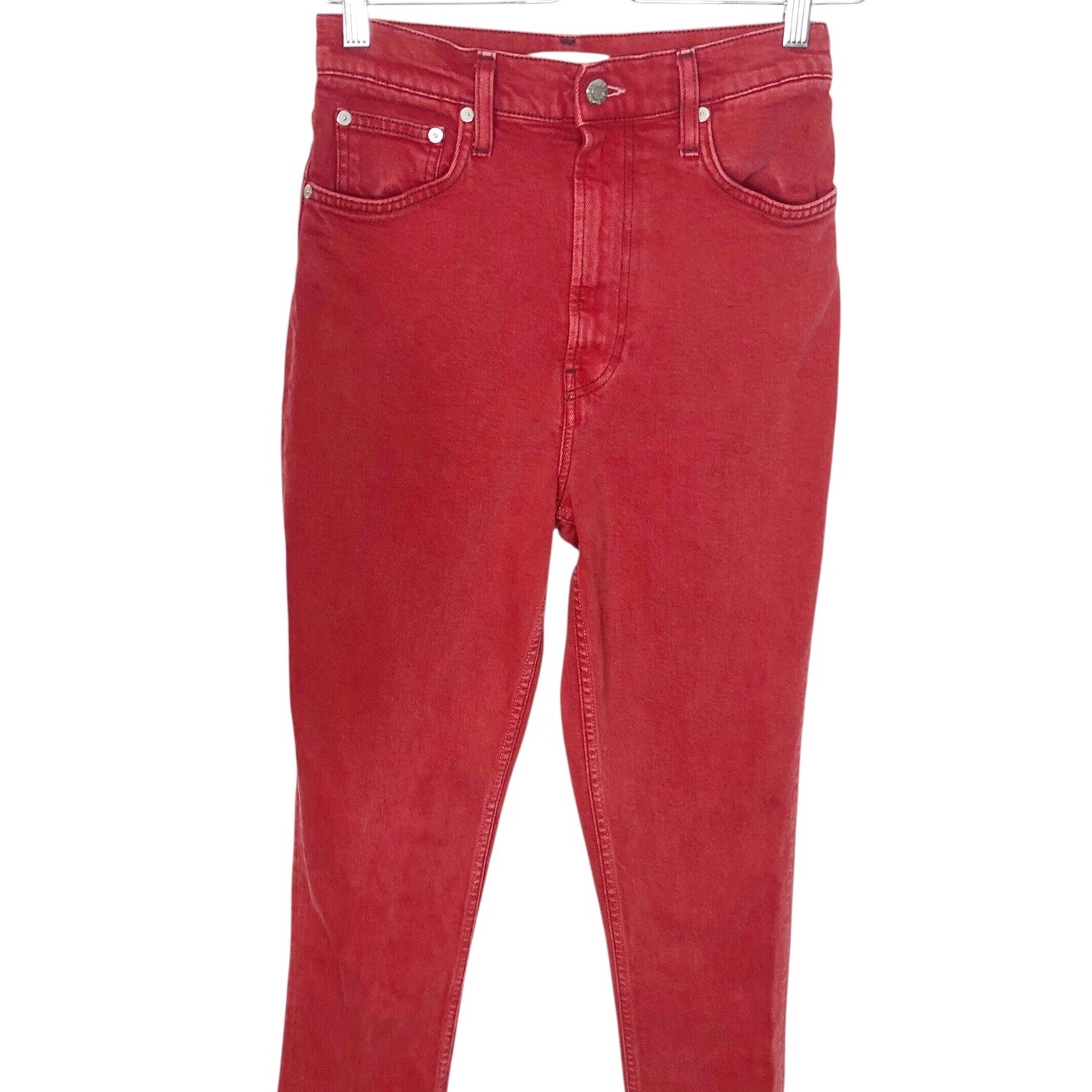 Helmut Lang Red High Waisted Femme Hi Spikes Jeans Red 27 26” Womens