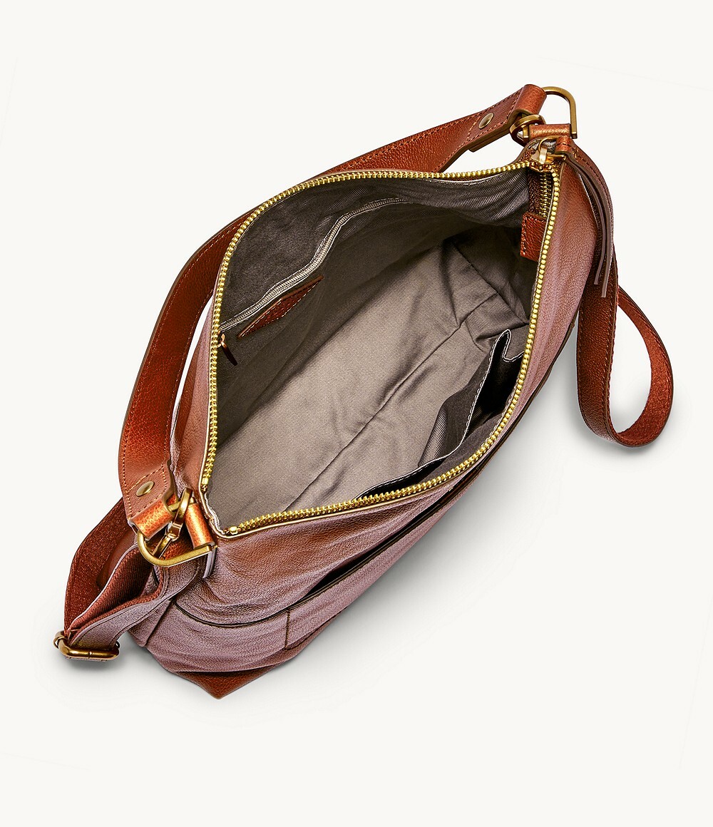 Fossil Amelia Hobo Crossbody Shoulder Bag Brown Leather SHB1819213 $238 MSRP Y