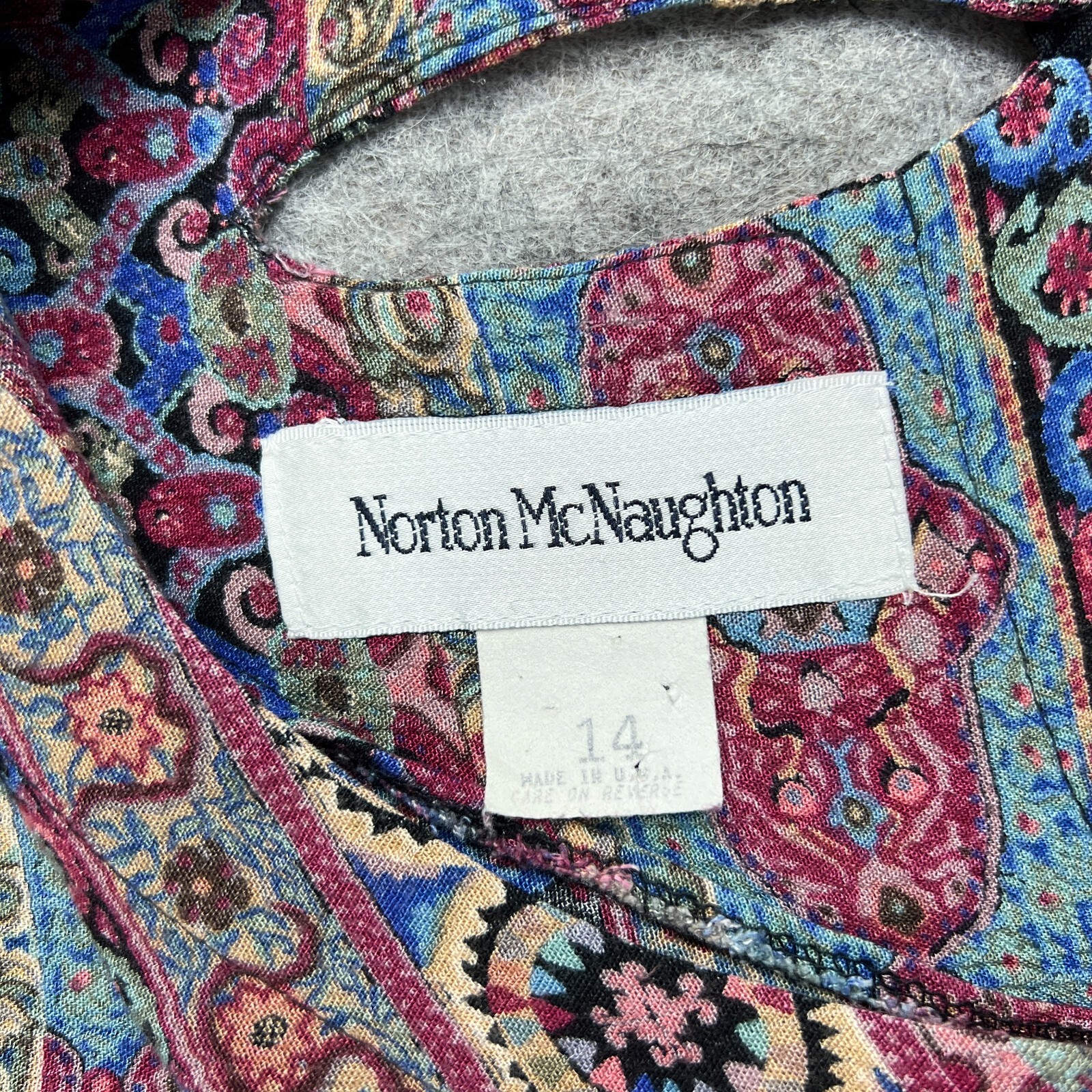 VTG Norton Mcnaughton Shirt Womens Large 14 Aztec Short Sleeve Boho Pocket Tee