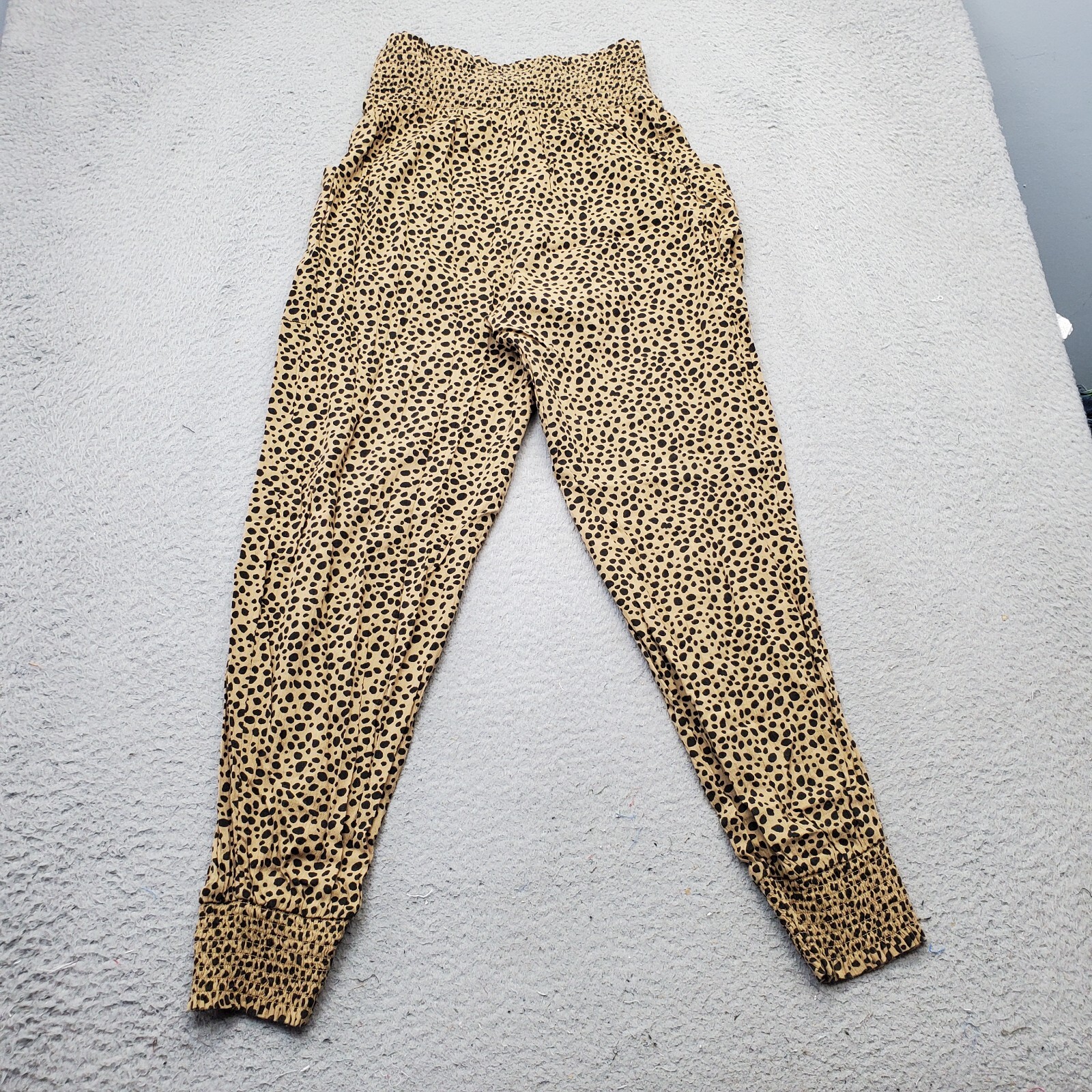 Aerie Lounge Pants Womens S Multi Animal Print Smocked Waist Tasseled Drawstring