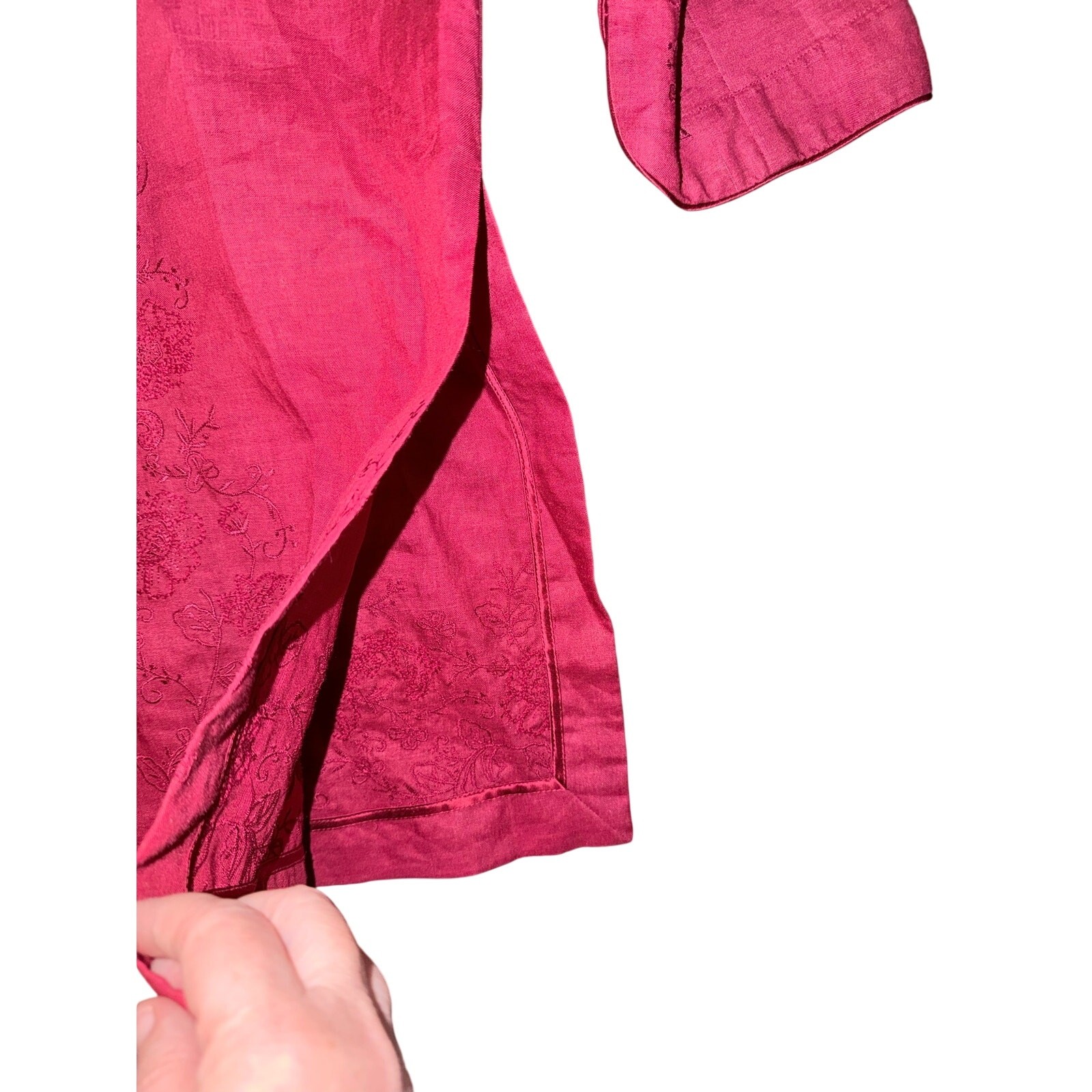 Vintage passports deep red 100% ramie button front tunic duster jacket size 6