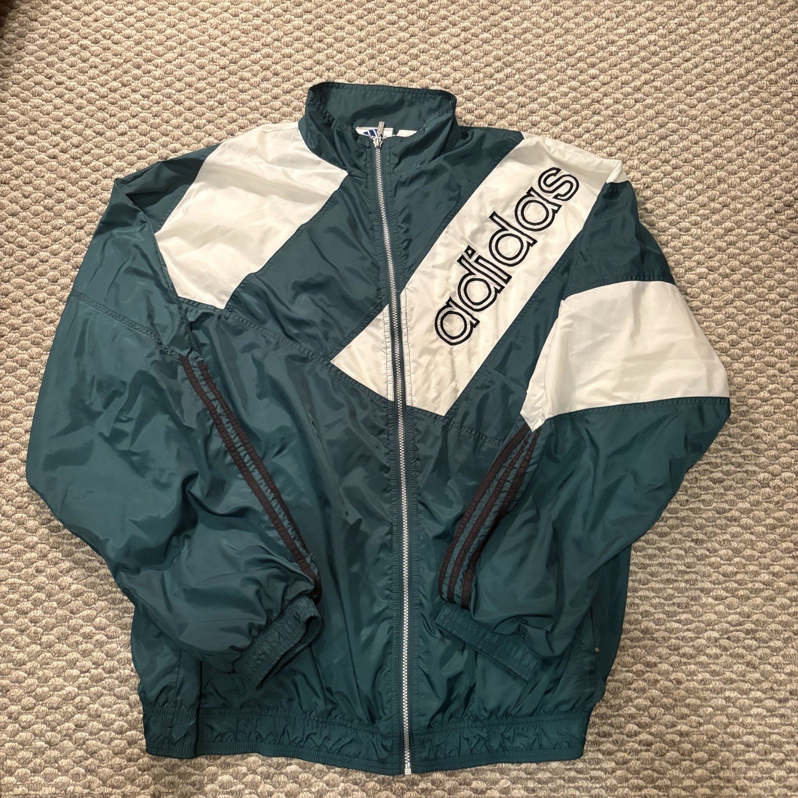Vintage 90s Adidas Big Logo Windbreaker Jacket Green White Men’s 2XT Tall Rare