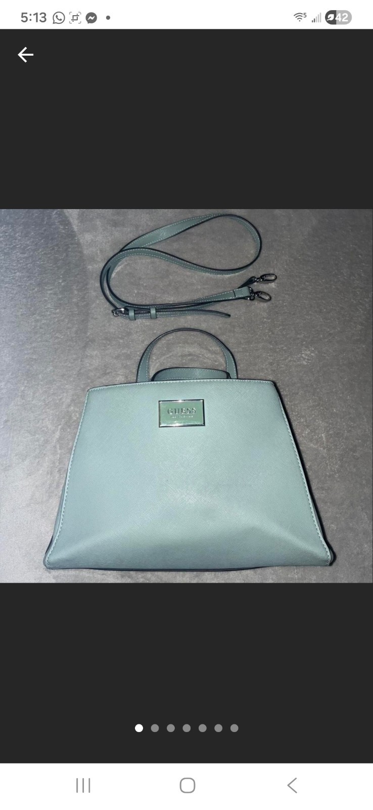 GUESS Light Blue Satchel Top Handle Magnetic Closure Detachable Strap Silver
