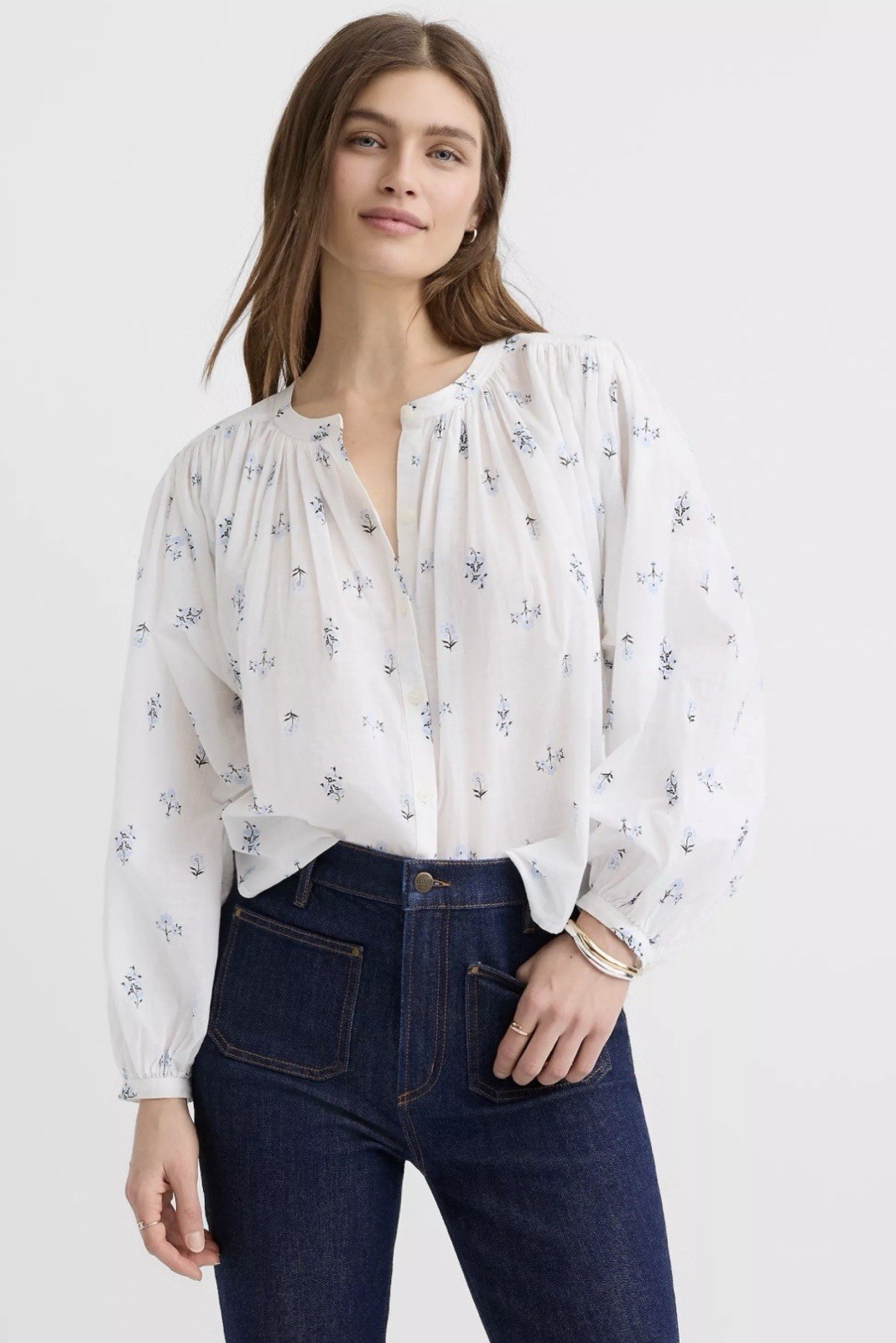 Woman’s Floral BOHO Peasant Blouse Billowy Lightweight Feminine Semi-Sheer Sz M