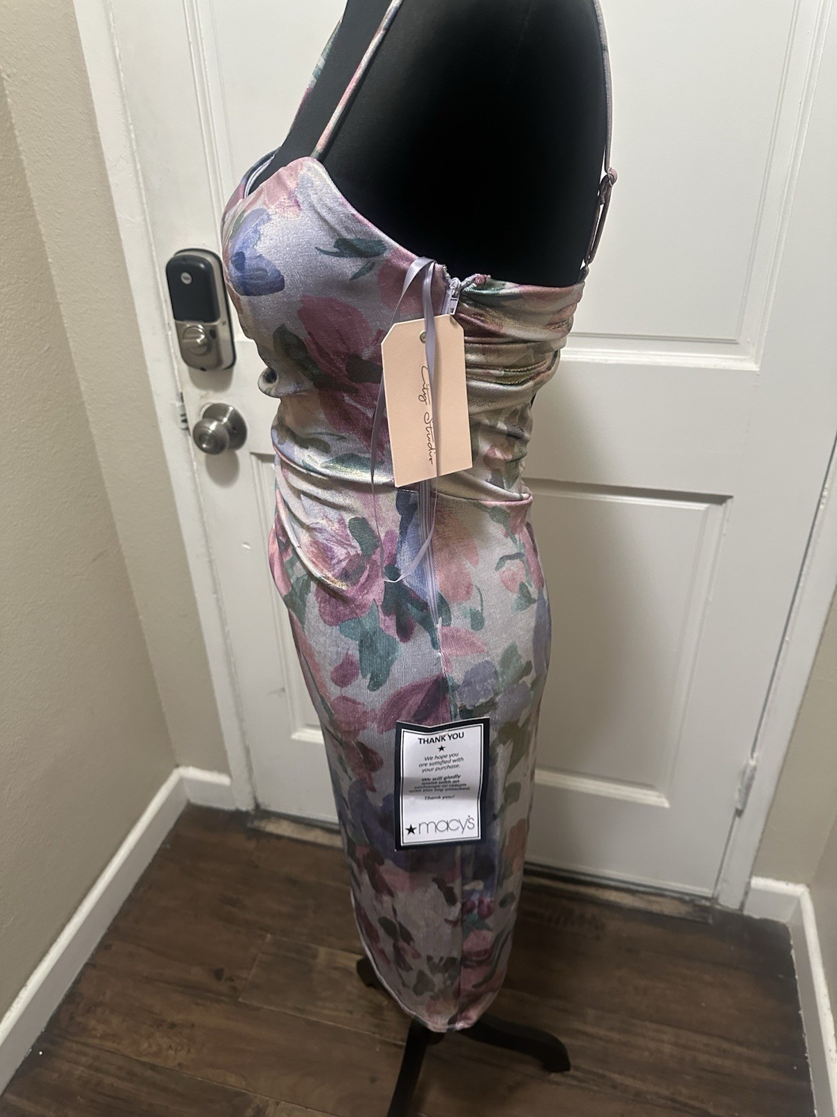 City Studios Multicolor Floral Satin Sweetheart Backless Bodycon Midi 7