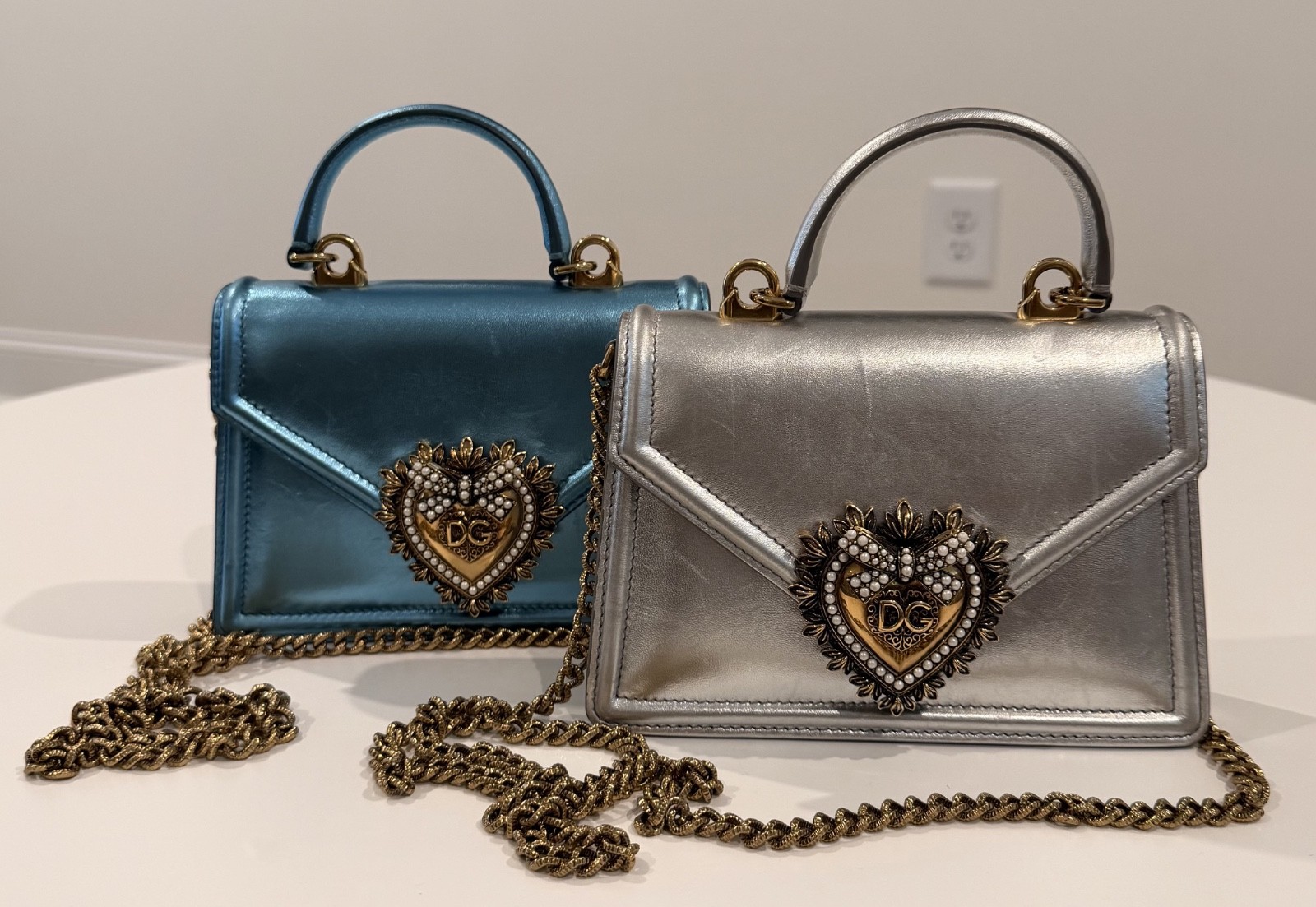 Two Authentic Dolce and gabbanna devotion mini leather top handle bag