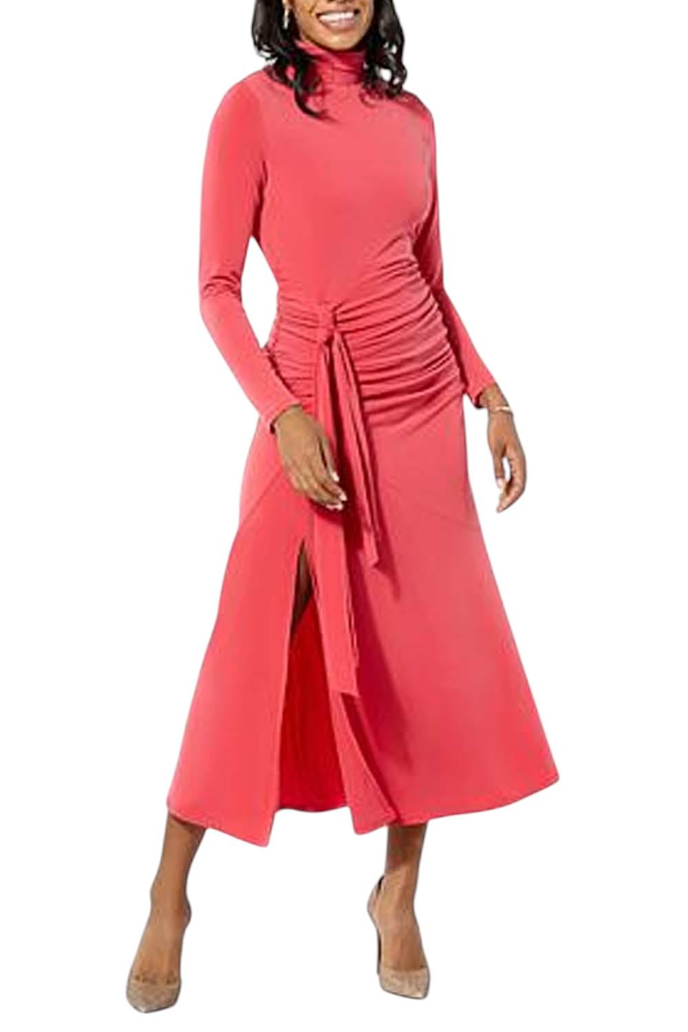 Colleen Lopez Women’s Ruched Mock Neck Dress Strawberry Jam