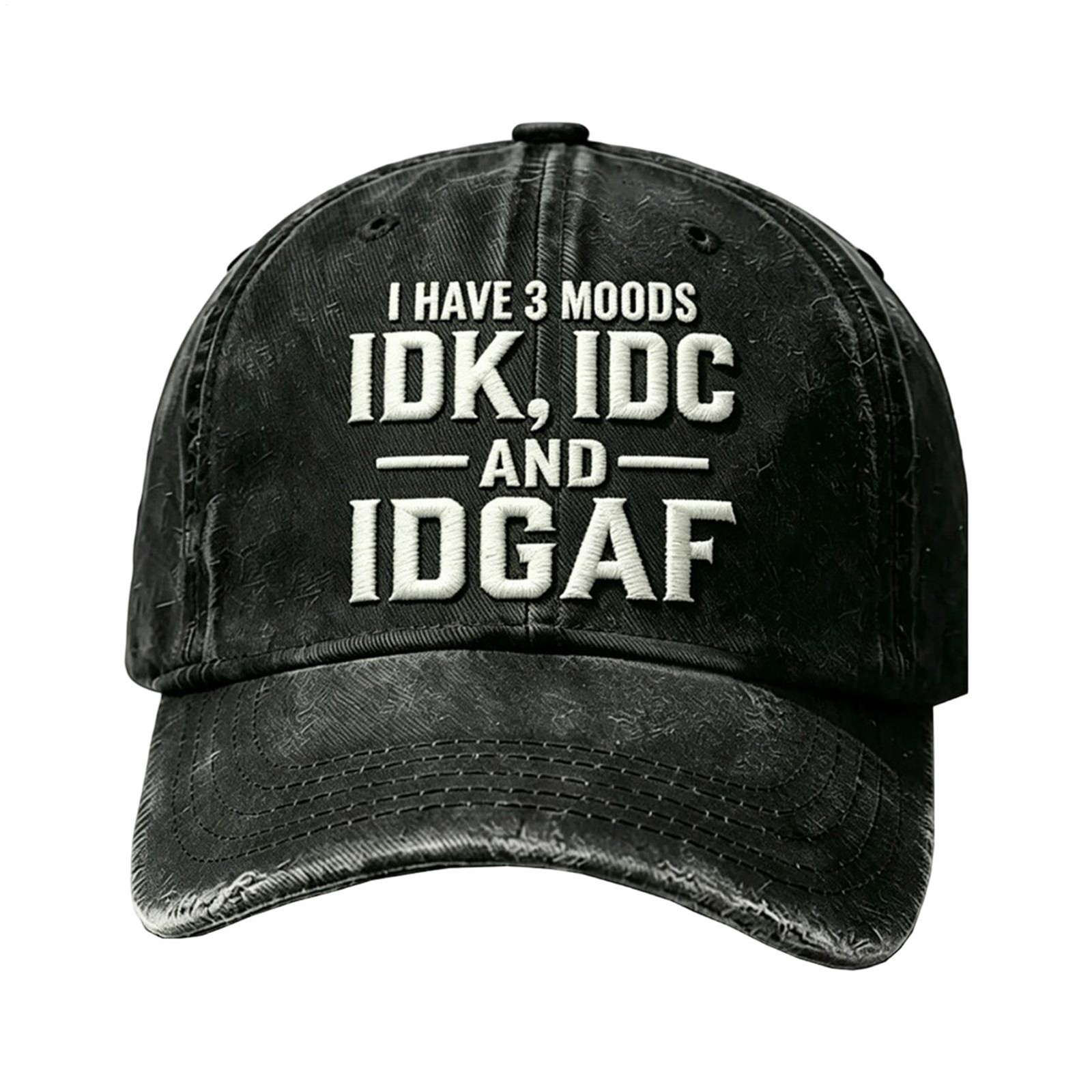 IDK IDC & IDGAF Skull Embroidered Vintage Washed Baseball Cap Funny Men Dad Hat
