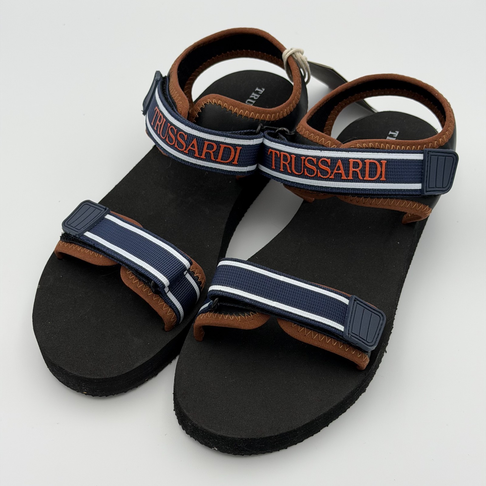 Sporty Chic – Trussardi Wmns Stripes Sandal Black/Blue Size EU40 US 9-9.5 – NWT
