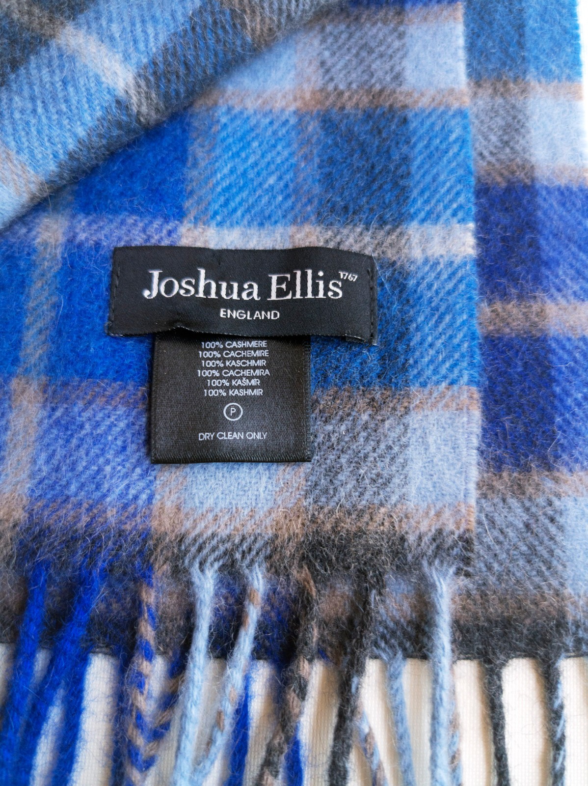 NP €167 Joshua Ellis 100% cashmere scarf, m.i. UK! checked, plaid, wool scarf