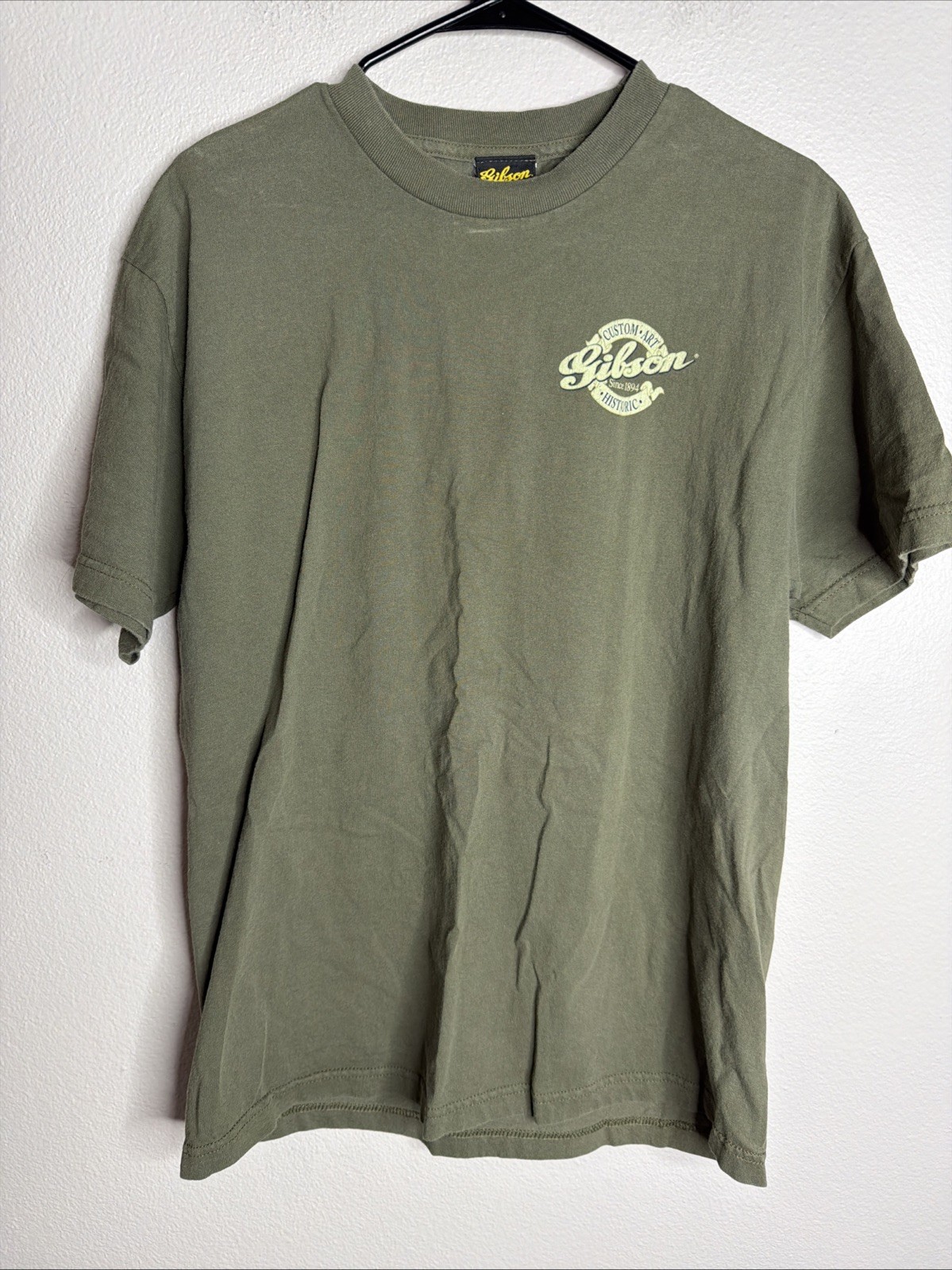 Vintage Gibson Guitars T Shirt Men’s Medium Green Graphic Tee USA Short Sleeve