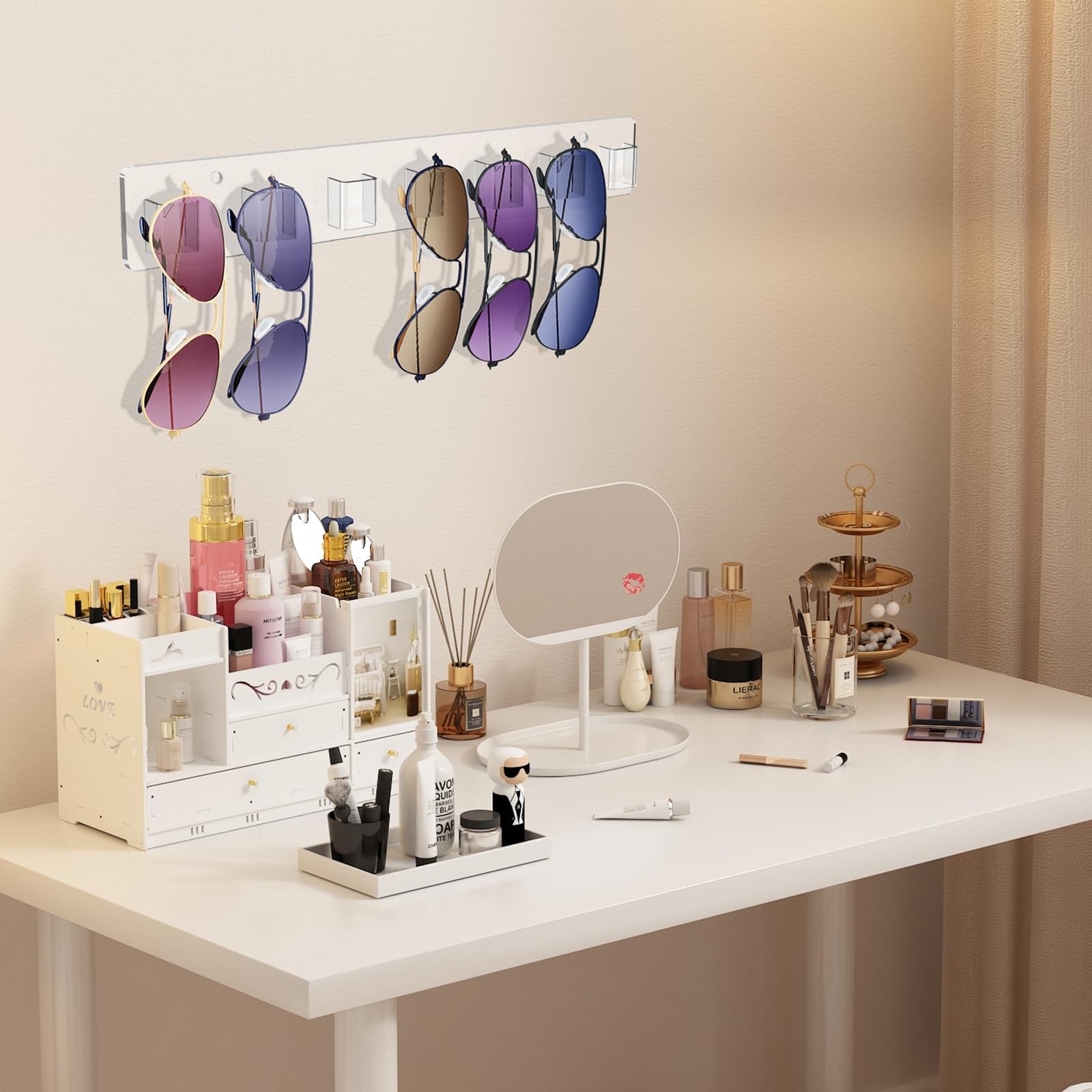 Meaocer Sunglasses Organizer 2 Pack, Wall Glasses Holder, Acrylic Clear