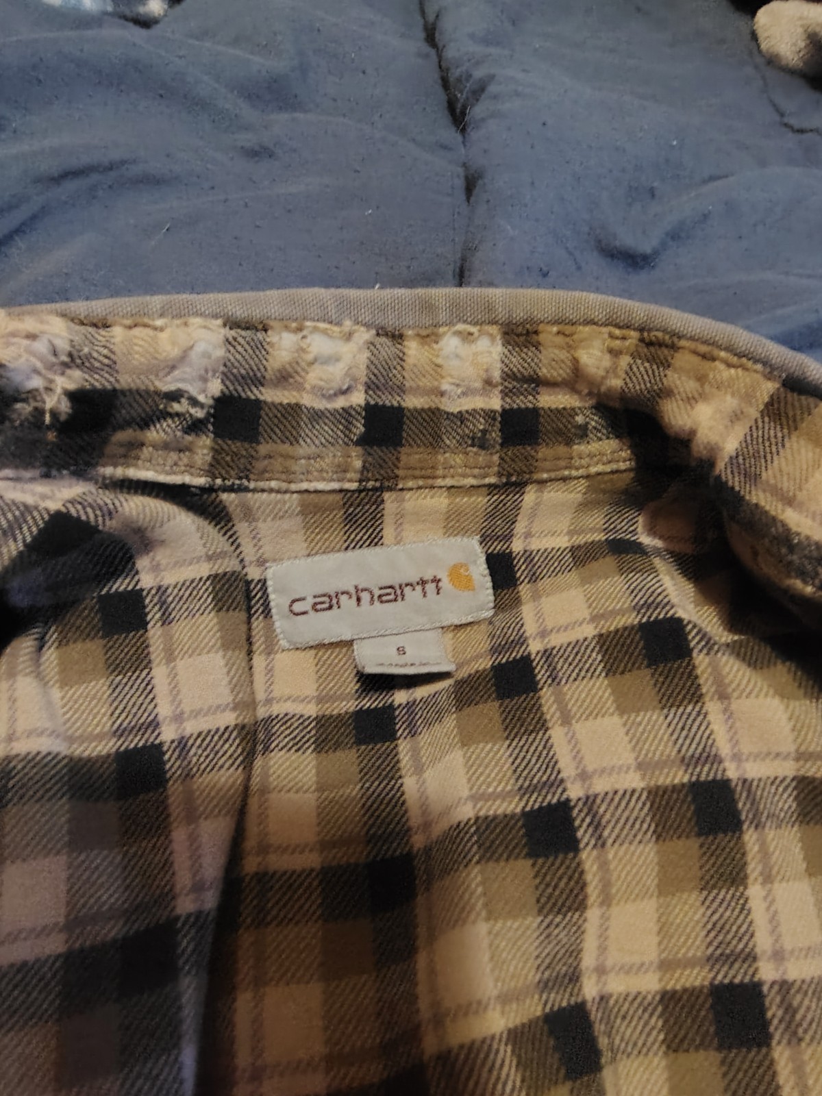 Carhartt Men’s Gray Work Jacket Plaid Lined Pockets Size S (Runs Large)