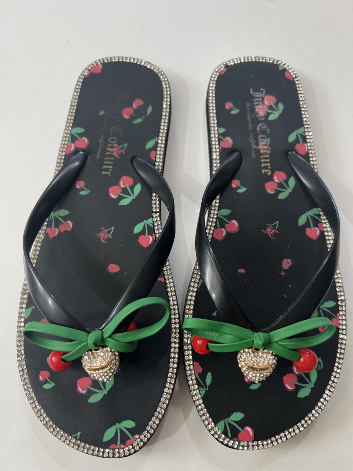 Juicy Couture Slurpy Flip Flop Rhinestones Cherry Bow Charm 36-37