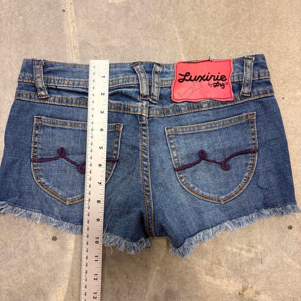 Luxirie by LRG Y2K Low Rise Denim Cutoff Shorts Womens 25 Blue McBling Frayed