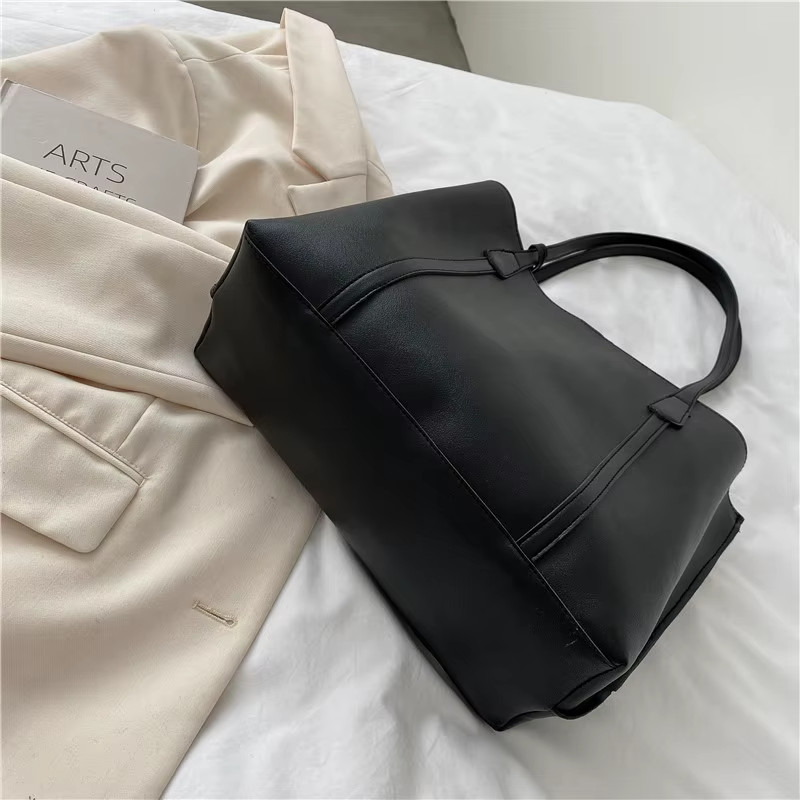 Minimalist Womens Casual Leather Tote Bag Large Capacity Shoulder Shopper Bag