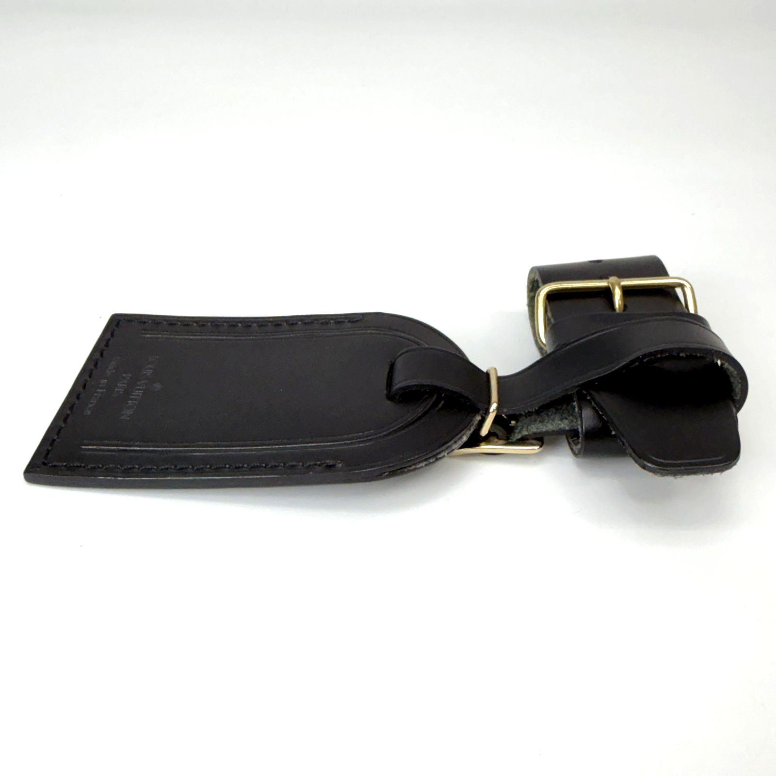 Authentic Louis Vuitton Black Leather Luggage Name Tag & Poignet Set Used Japan