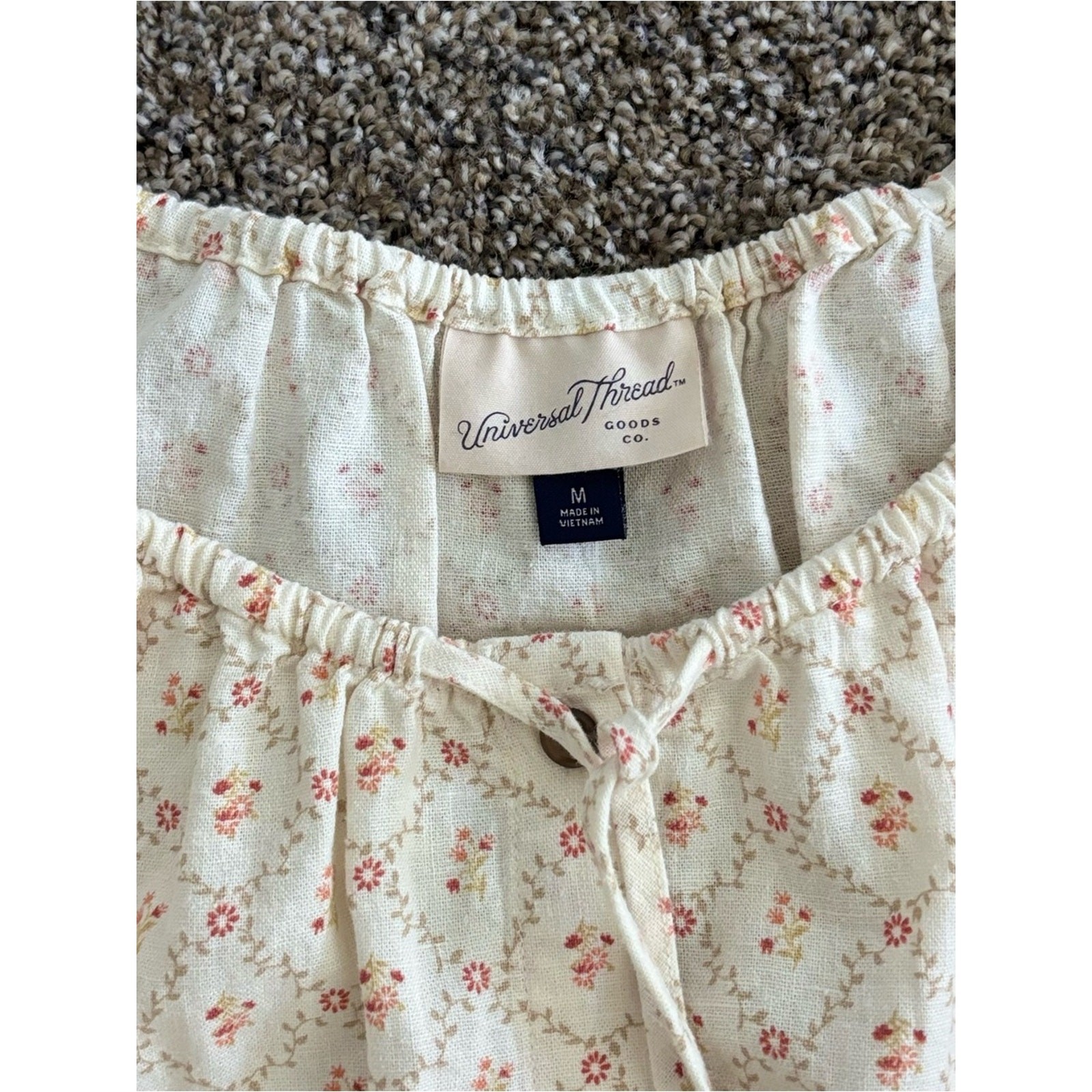 NWT Universal Thread Short Sleeve Button-Front Mini Sundress Cream Floral Sz M