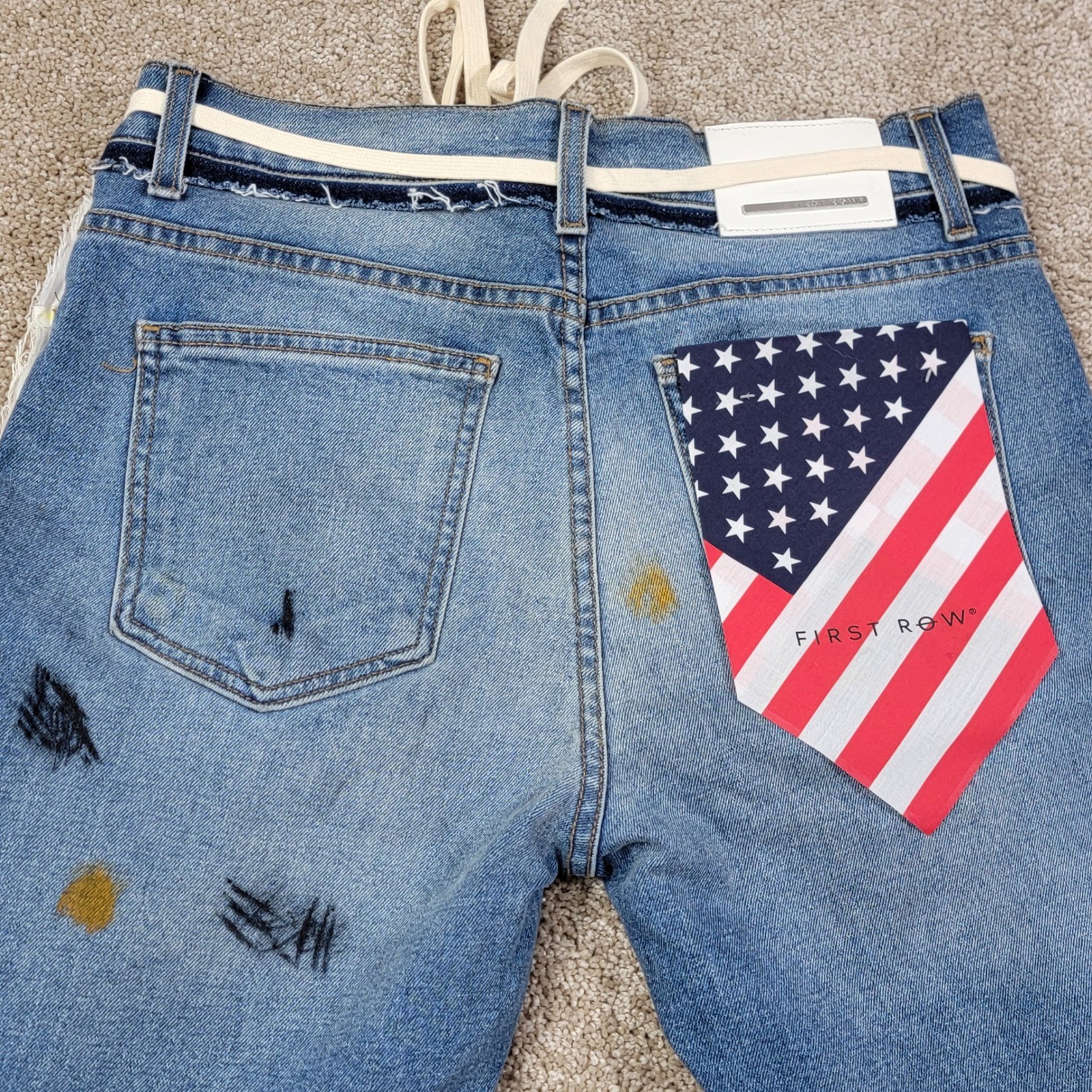 First Row Slim Straight Jeans 32×32 Made In USA American Flag Paint Splatter