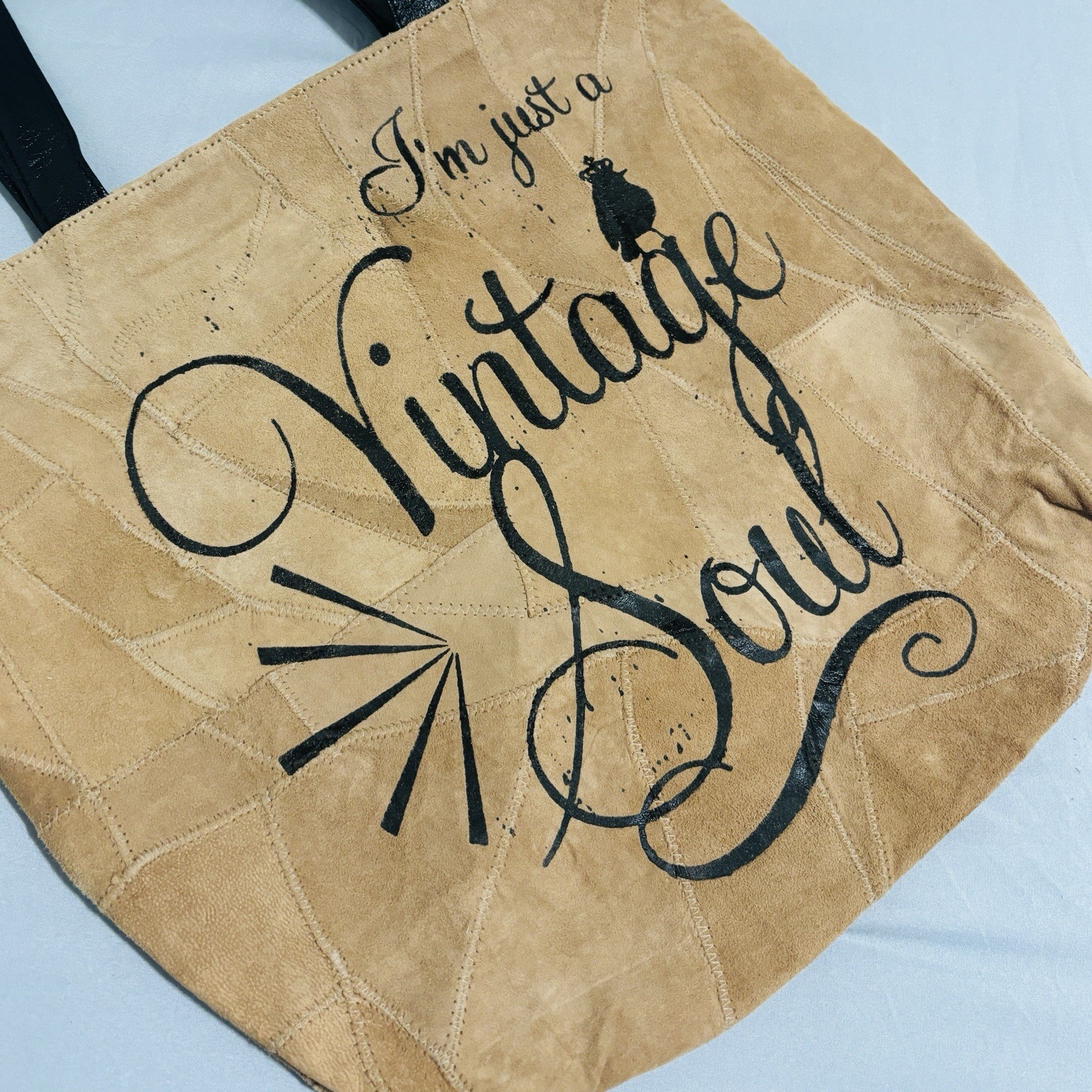 Genuine Recycled Soft Leather Suede Bible Tote Bag Brown “Vintage Soul”