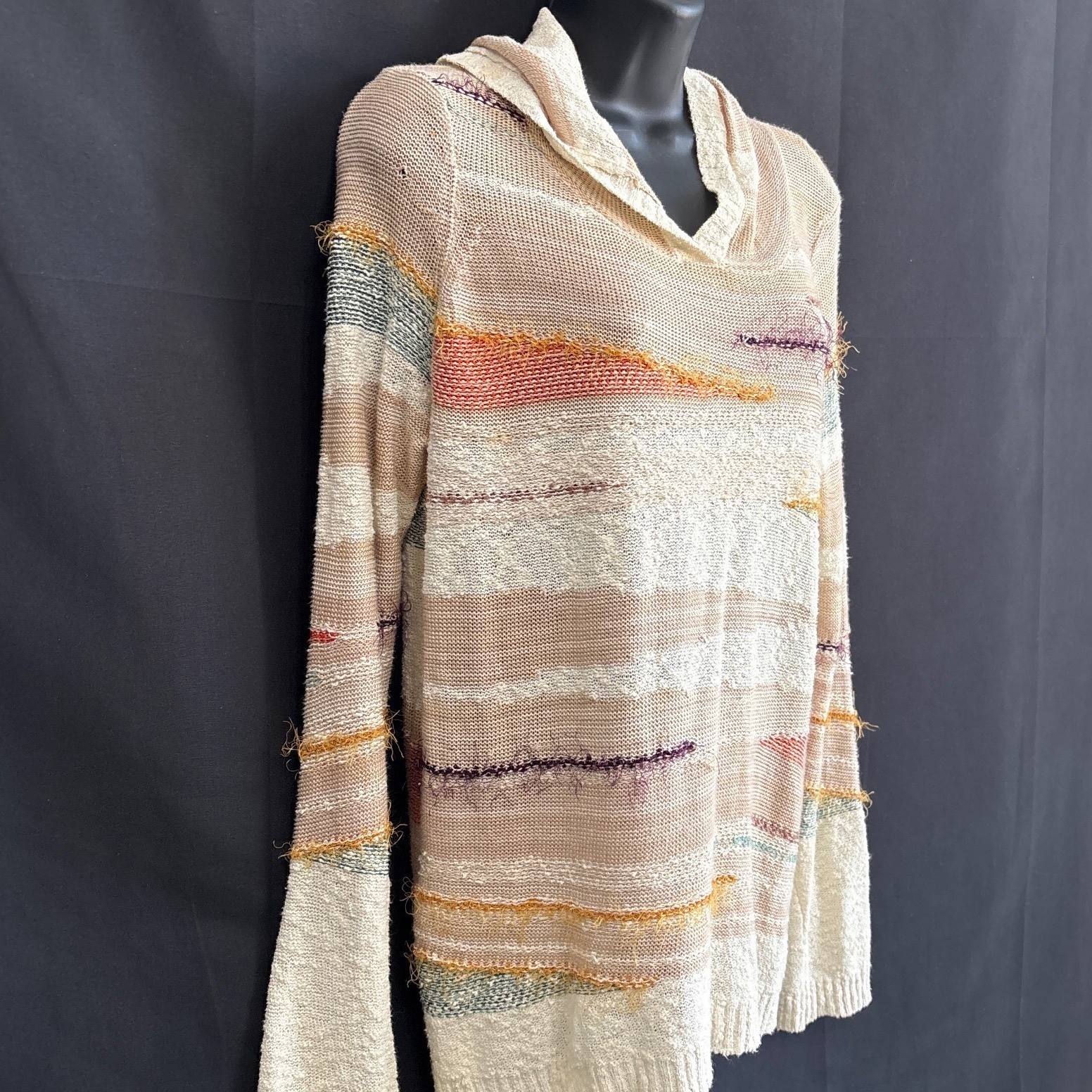 Sparrow Anthropologie M Hooded Sweater Multicolor Textured Knit Boho Stripe