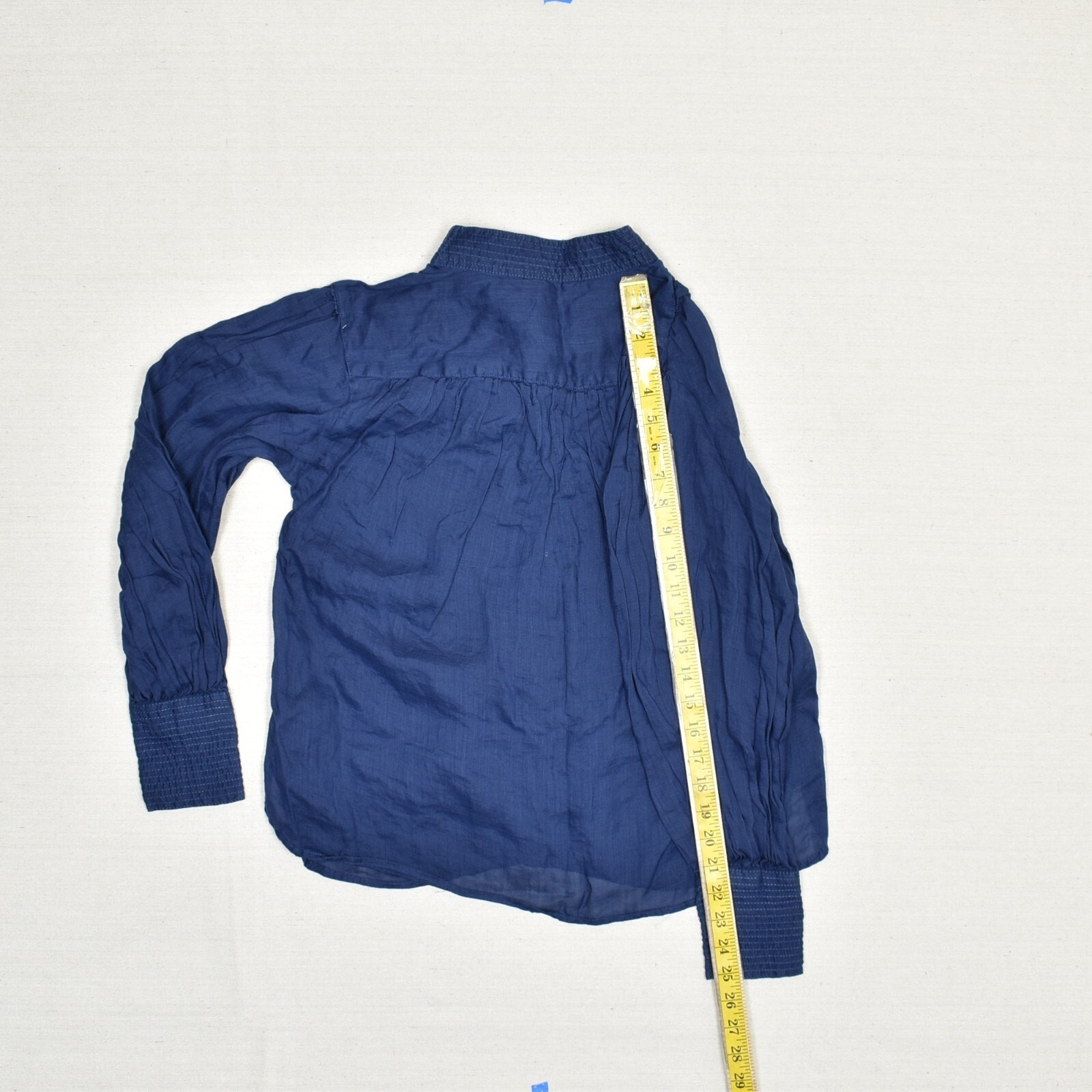 Banana Republic Women Blouse Long Sleeve High Neck 100% Ramie Blue Size S