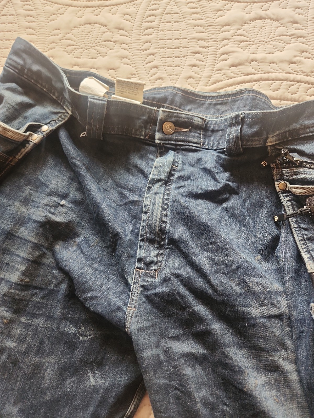 DASSY EUROPE CRATOS MELBOURNE MENS CAT II BLUE DENIM WORK PANTS SZ 44 DISTRESSED