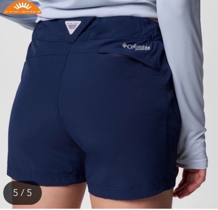 Columbia PFG Point Blue Womens 4 (28″ W) Hiking Fishing UPF50 Shorts Zip Pockets