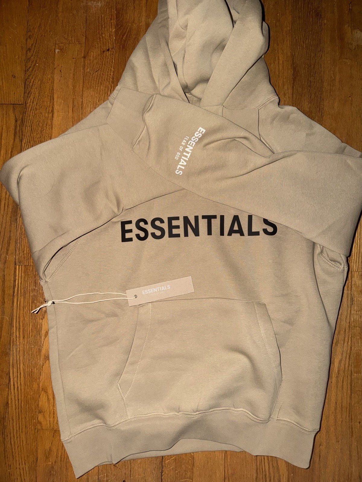 Essentials Fear of God Essentials Beige Logo Pullover Hoodie Pockets Men S